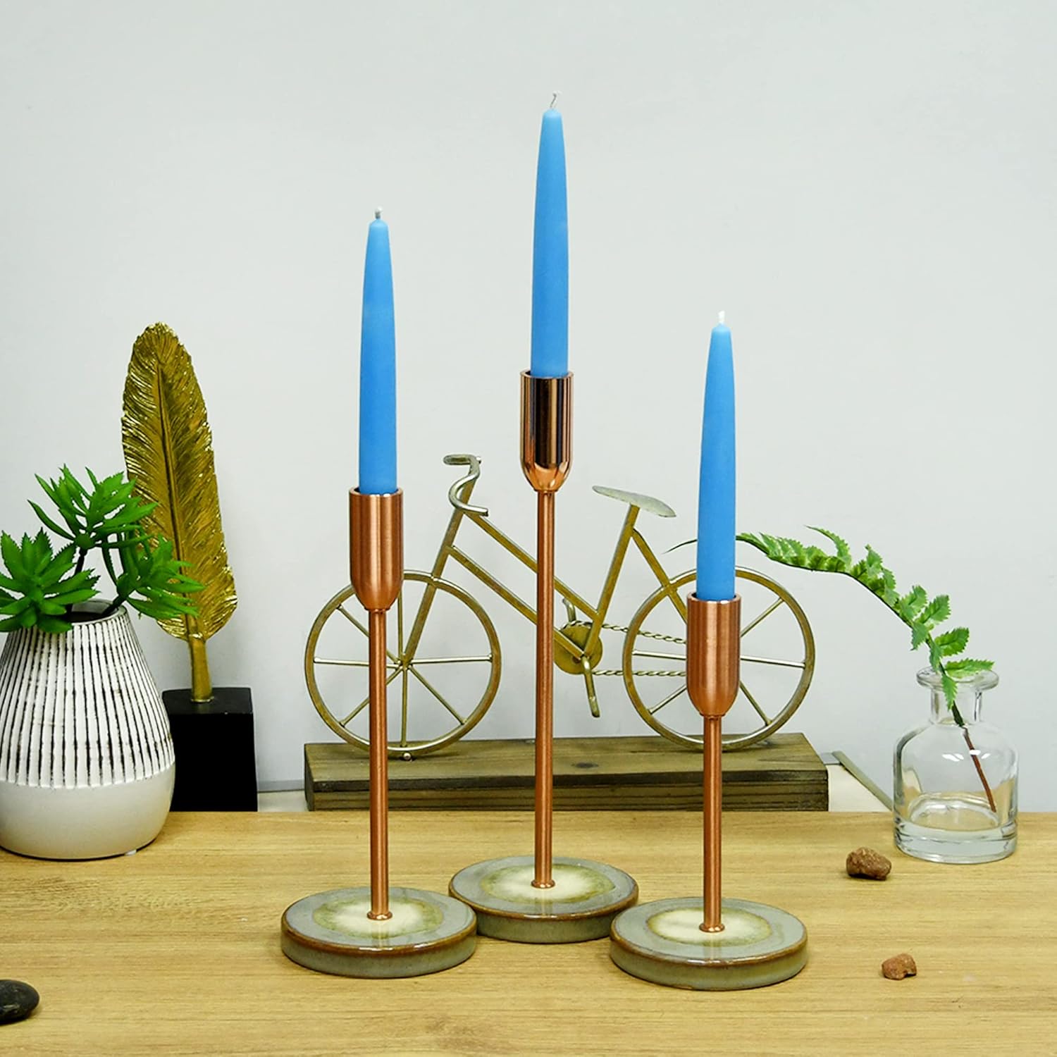 Velas cónicas de 12 piezas, 6 pulgadas, azul claro