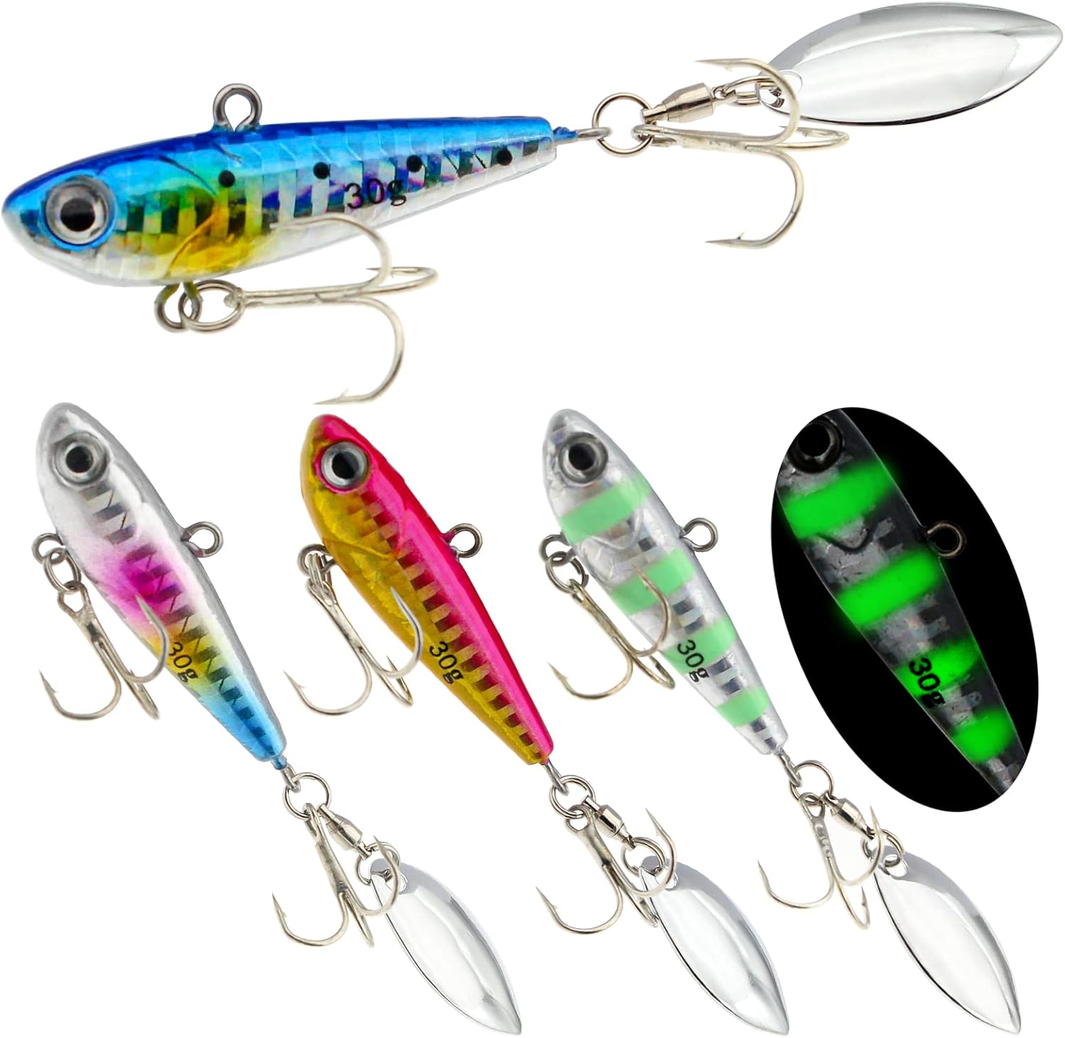Plantillas de pesca de metal, cucharas de pesca de metal, cebo de hoja giratoria, cuchara de jigging de fundición larga, señuelo vertical duro VIB