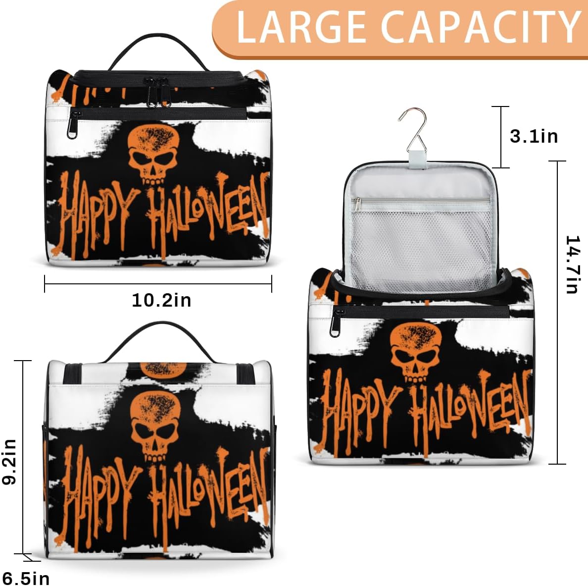 Halloween Decor Theme Toiletry Bag for Women Travel Makeup Organizer with Hanging Hook Traveling Cosmetic Bags for Toiletries Accessories