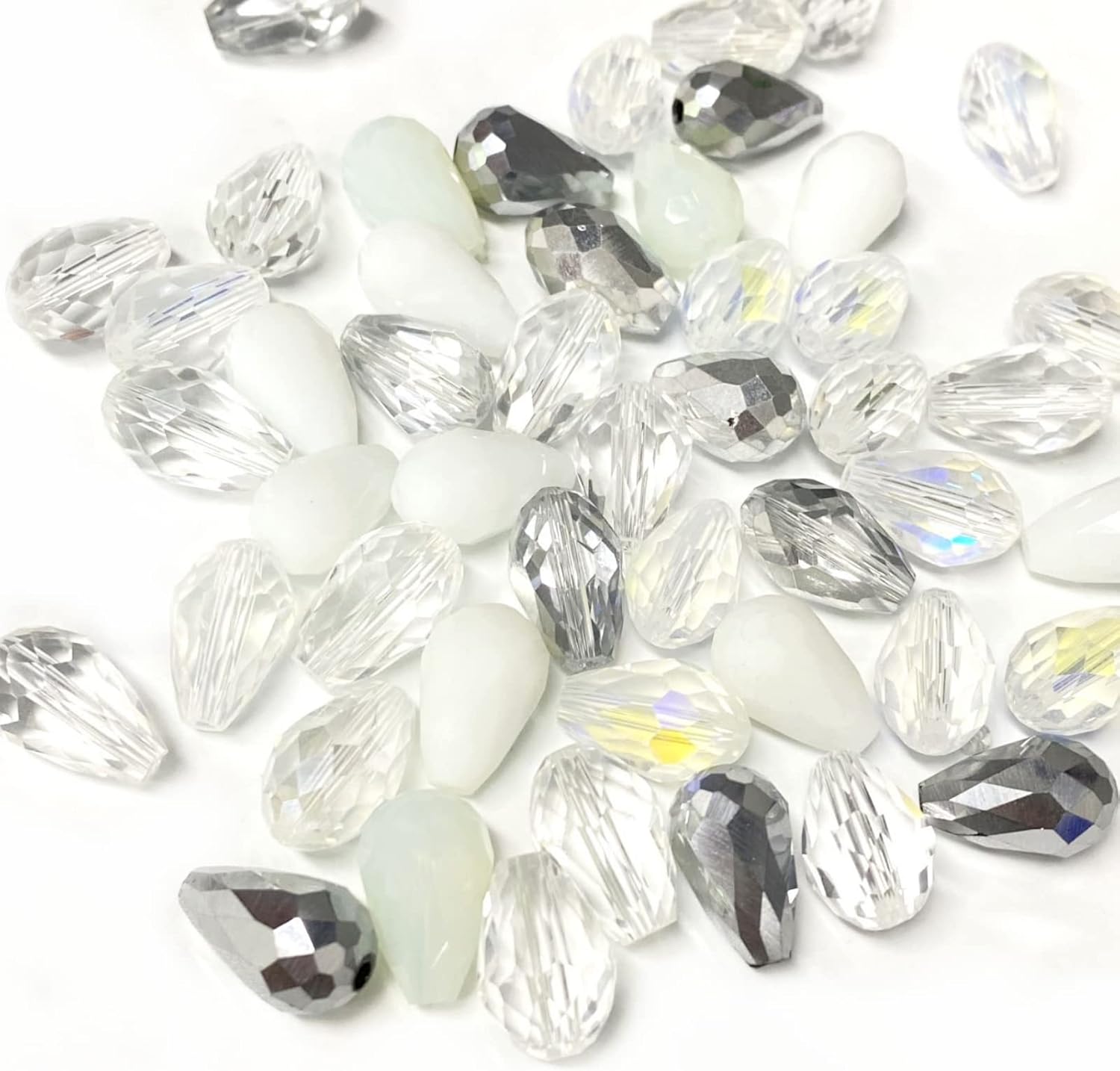 Honkoolly 60 cuentas de cristal de lágrima de 0.32 x 0.472 pulgadas con agujero vertical facetado de vidrio facetado, cuentas espaciadoras para