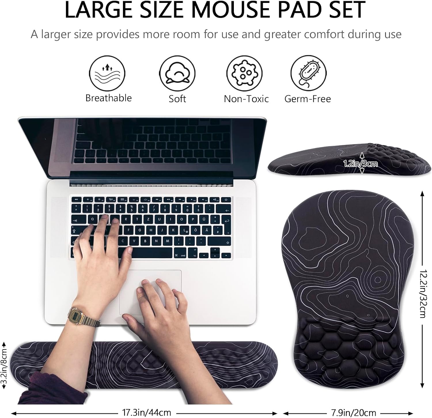 Laokiiy – Soporte de muñeca para mouse, reposamuñecas para teclado 2 en 1 + alfombrilla ergonómica para mouse, reposamuñecas antideslizante para
