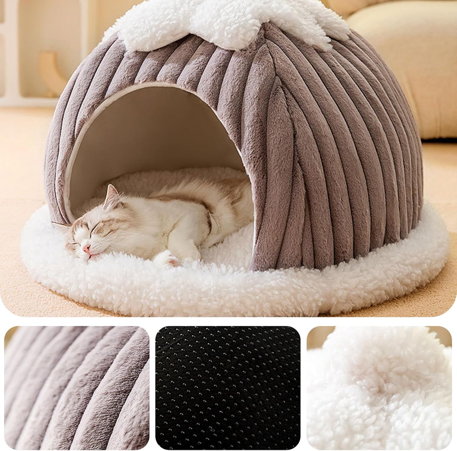 Cama tipo cueva para gatos, bonita casa de gato de dibujos animados, tienda de campaña pequeña con almohada extraíble lavable, cama cálida para