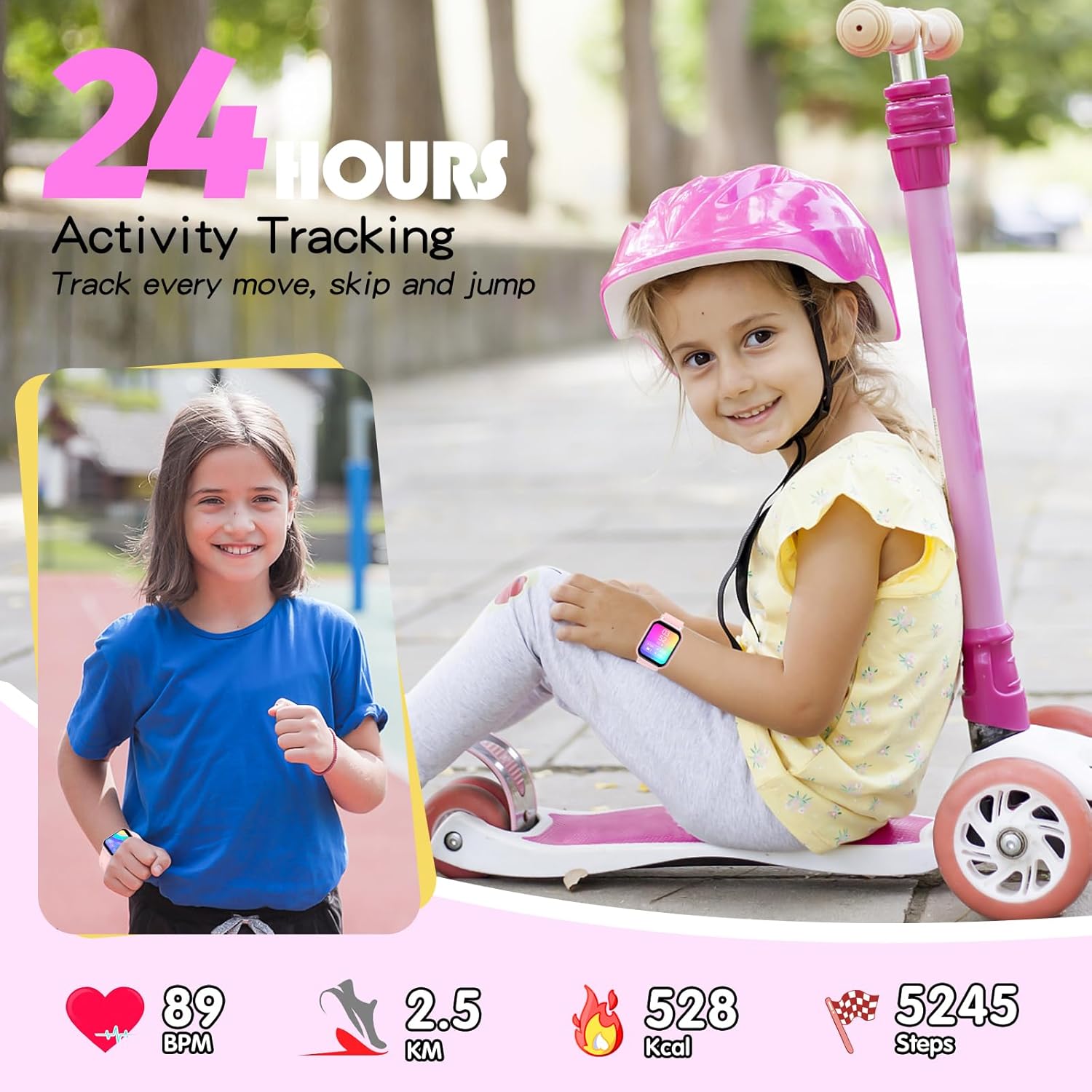 YOUSOKU Reloj inteligente para niños y niñas, reloj de seguimiento de actividad física para niños, esferas de bricolaje de 1.5 pulgadas, 19 modos
