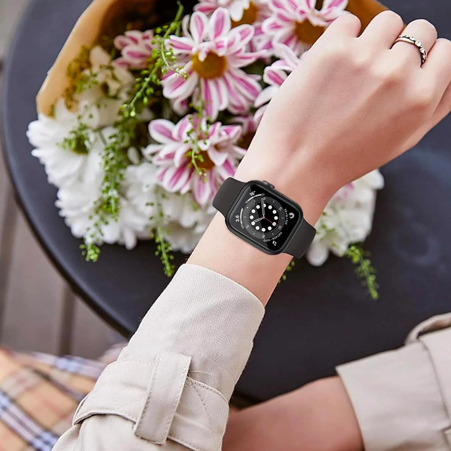 Funda para Apple Watch Series 987 de 1.614 in con vidrio templado y cubierta de botón, color negro, funda para Apple Watch con protector de