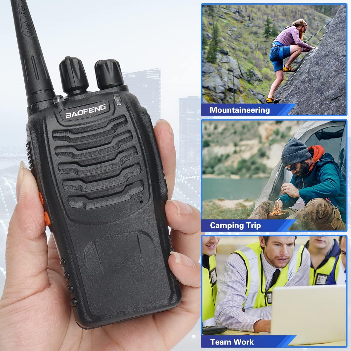 Baofeng – Walkie Talkies para adultos, cargador USB recargable de radio bidireccional de largo alcance con 1 cable de programación, 16 canales,