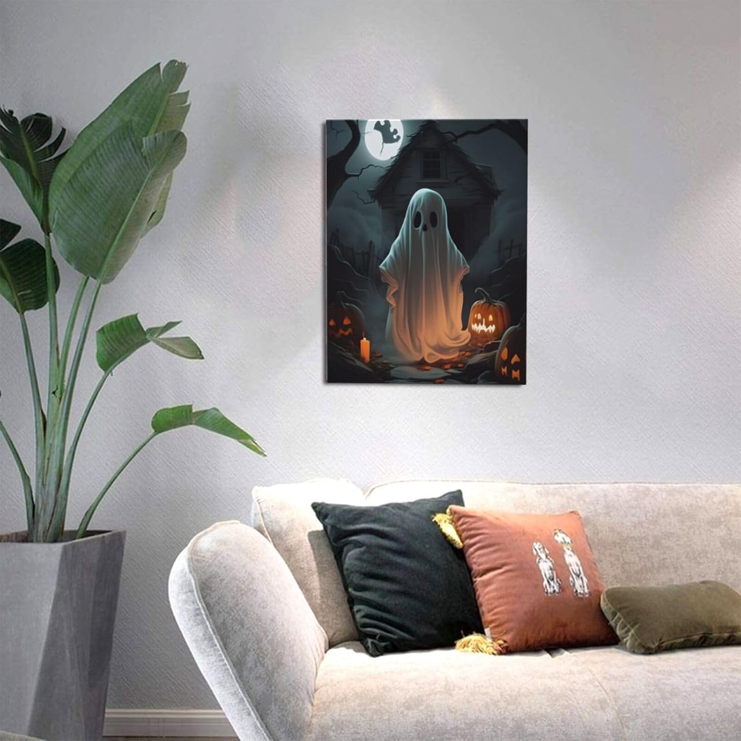 WEASYYDS Lienzo de Halloween para pared, imágenes de fantasmas de Halloween fuera de la cabaña, decoración de pared del hogar, para dormitorio, sala