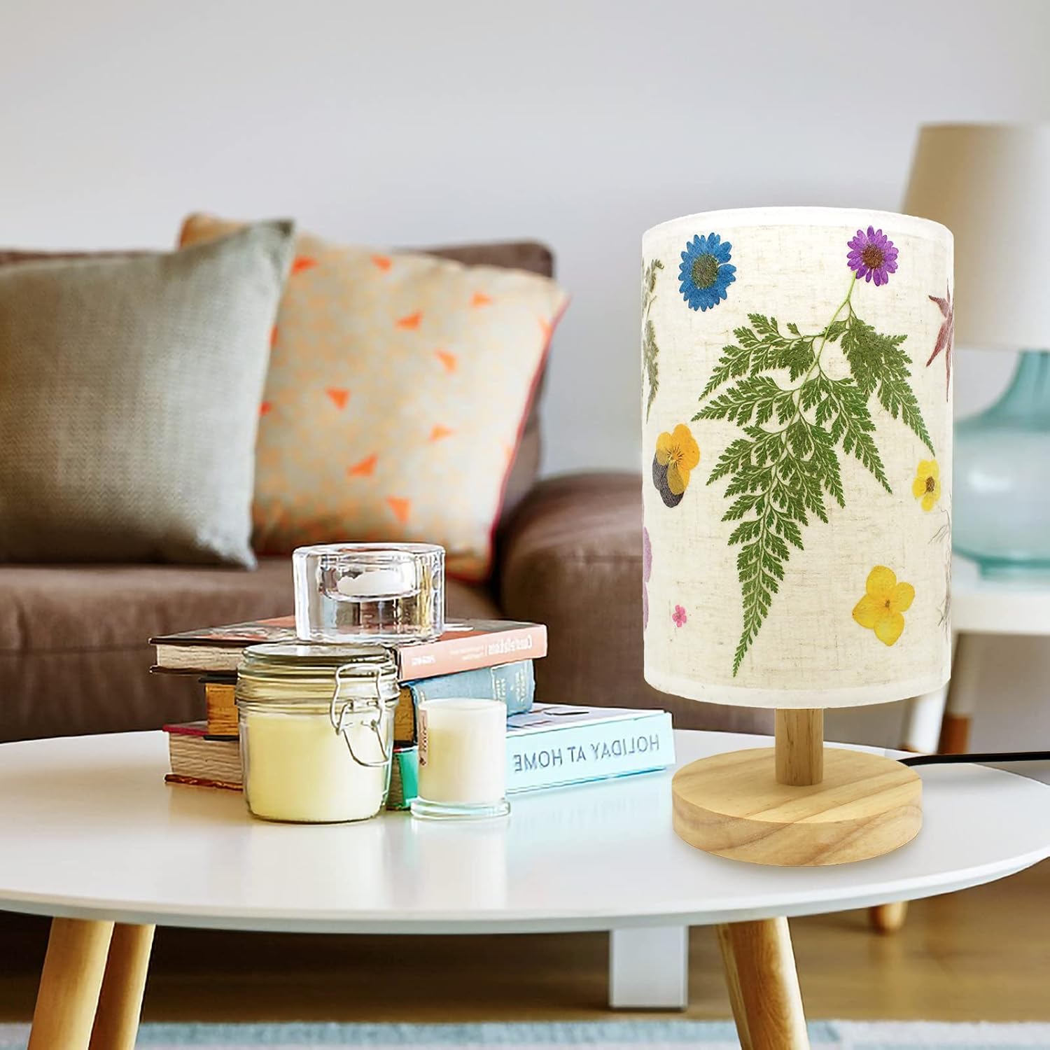Lámpara de noche de flores prensadas, lámpara de mesa floral, 3 modos de luz, flores secas reales, decoración de flores prensadas, pantalla floral,