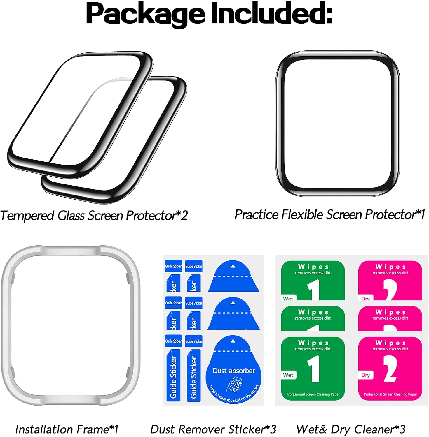 Paquete de 2 Protector de pantalla de vidrio templado para Apple Watch Series 6SE54, cubierta protectora de cobertura completa con borde curvado 3D,