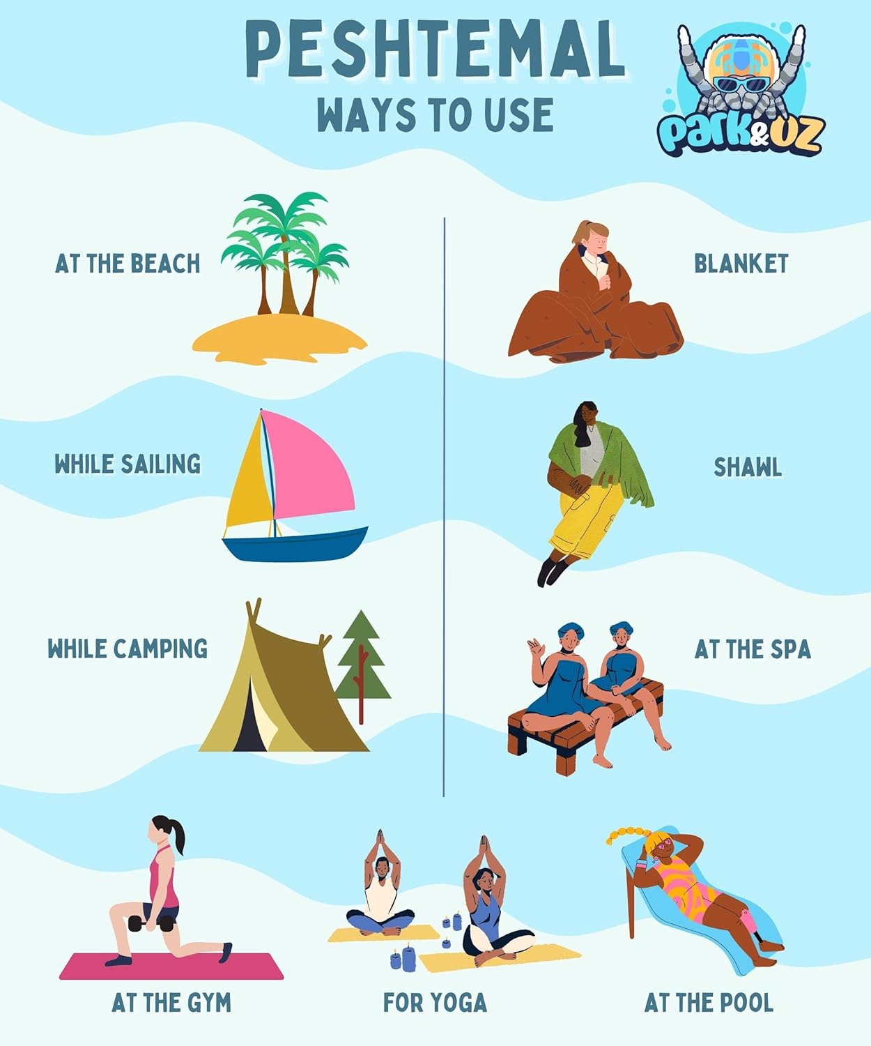 Park & Oz Turkish Peshtemal – Toallas de playa, 100% algodón, de gran tamaño, 39 x 71 pulgadas, ligeras, de secado rápido, ideales para viajes,