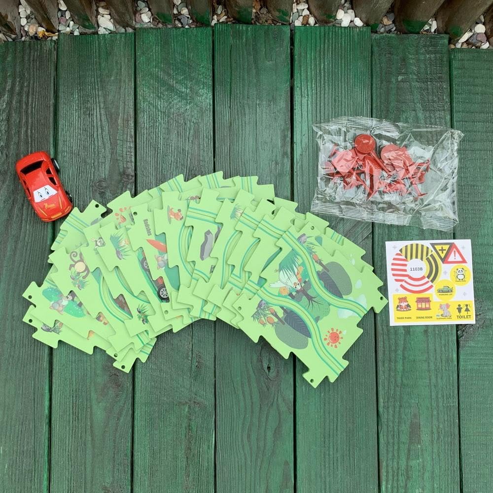 PowerTRC Rompecabezas de coche de ferrocarril de plástico con un coche y señales de carretera  Montessori educativo imaginativo aprendizaje