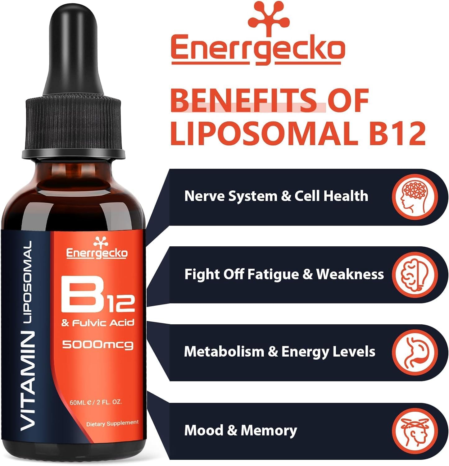 Vitamina B12 liposomal 5000mcg líquido sublingual maximiza la absorción, vegano B12 metilado con ácido fúlvico, metilcobalamina 3 en 1 para energía,