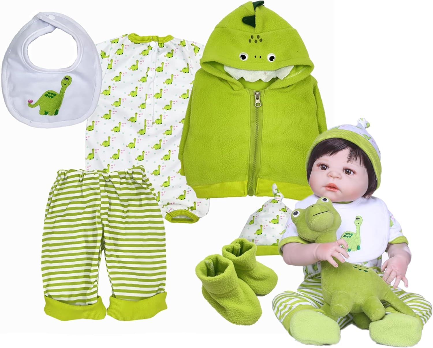 6 piezas de muñecas de bebé Babyfere Reborn ropa de dinosaurio verde para muñecas Reborn de 20 a 22 pulgadas