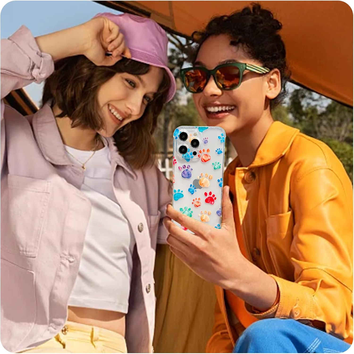 Compatible con iPhone 12 Pro, funda transparente y colorida con patrón de pata de cachorro para mujeres y niñas, cámara delgada suave y protección