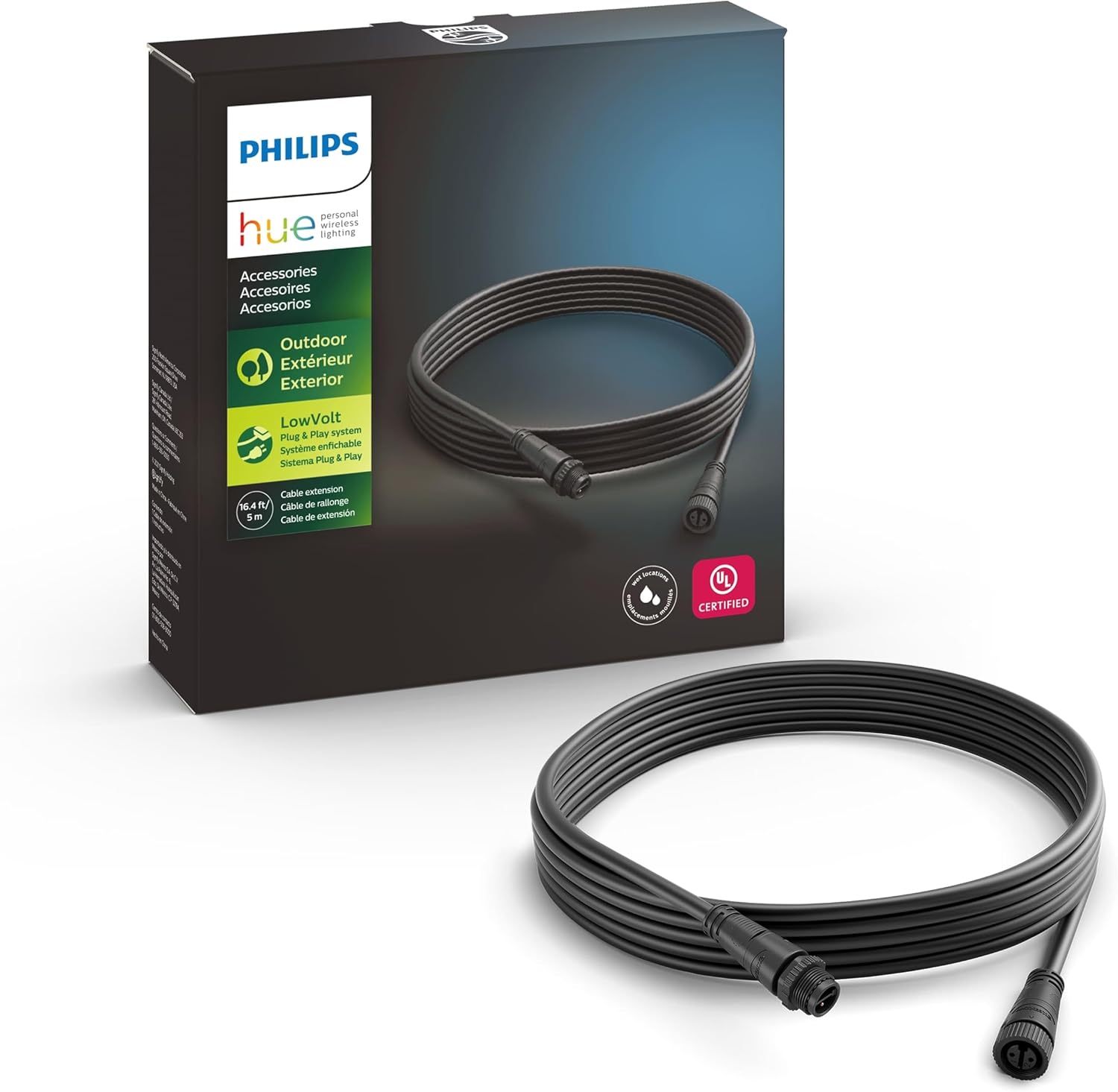 Philips Hue White and Color Ambiance – Tira de luz para exteriores de 7 pies y extensión de cable de 16 pies para exteriores – (1) cable de 16 pies
