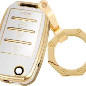 YHC Funda para llavero Kia con llavero dorado para Sorento Sportage Rio Soul Forte Optima YHC Funda para llavero Kia con llavero dorado para Sorento Sportage Rio Soul Forte Optima