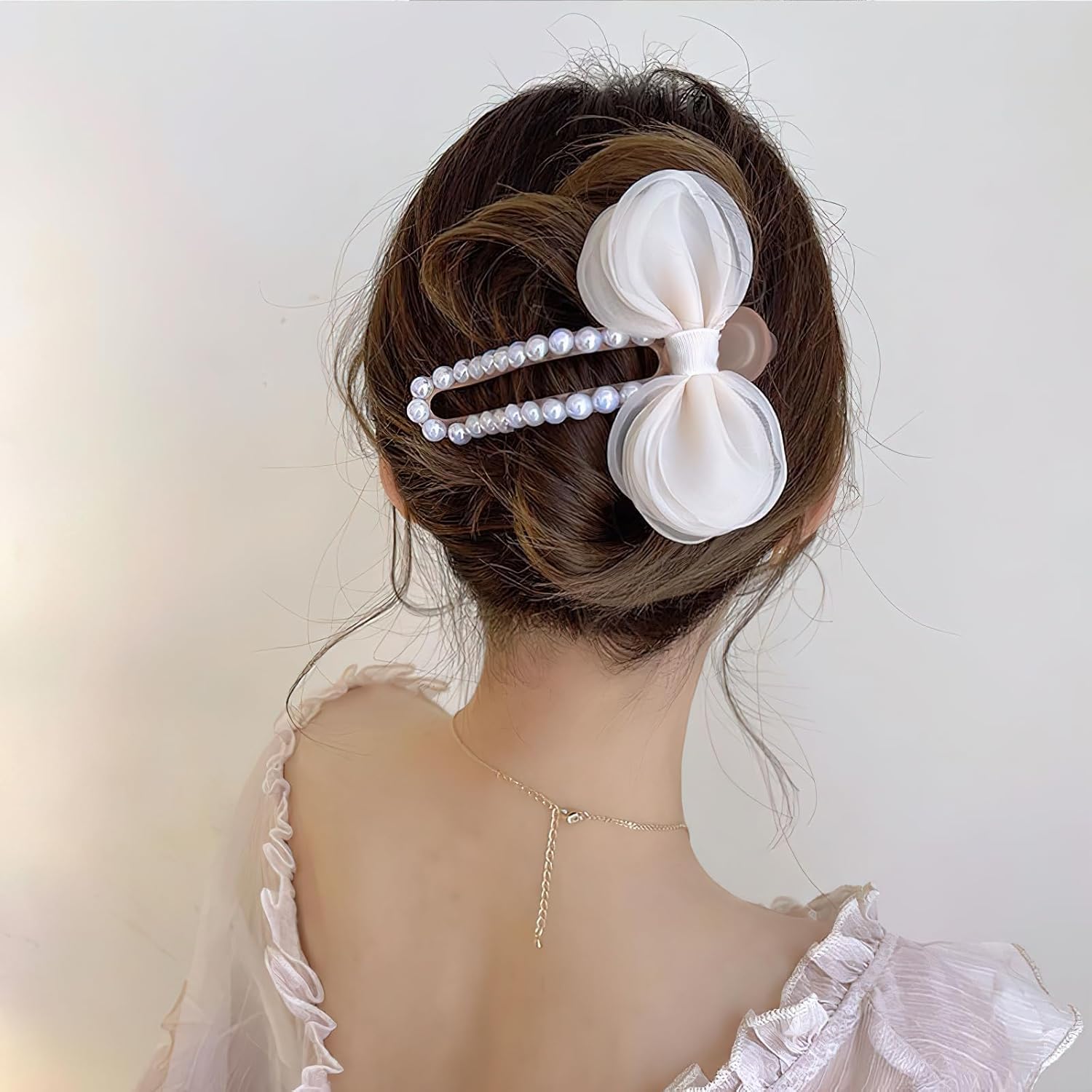 Pinzas para el cabello con lazo de perlas, pinzas para el cabello con diamantes de imitación blancos para mujeres, niños, adolescentes, accesorios
