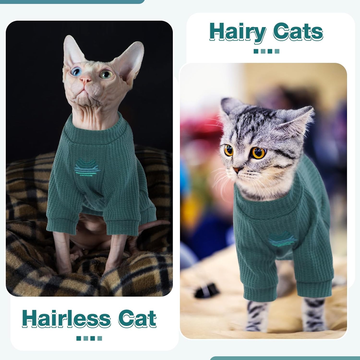 ROZKITCH Sphynx – Ropa de gato, camisa transpirable sin pelo con mangas, suéter de cuello alto para gatito, pijama para Cornish Rex, Devon Rex,