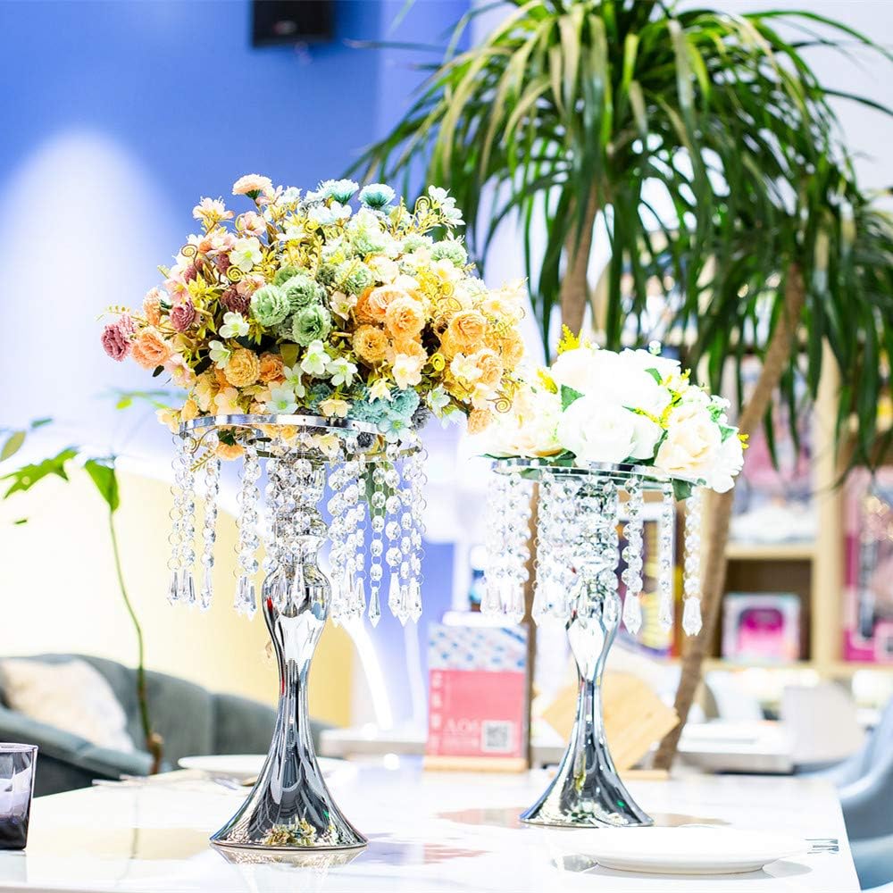 10 jarrones metálicos para centros de mesa de boda, soportes líderes de camino de boda, soportes de araña de cristal acrílico para decoración de