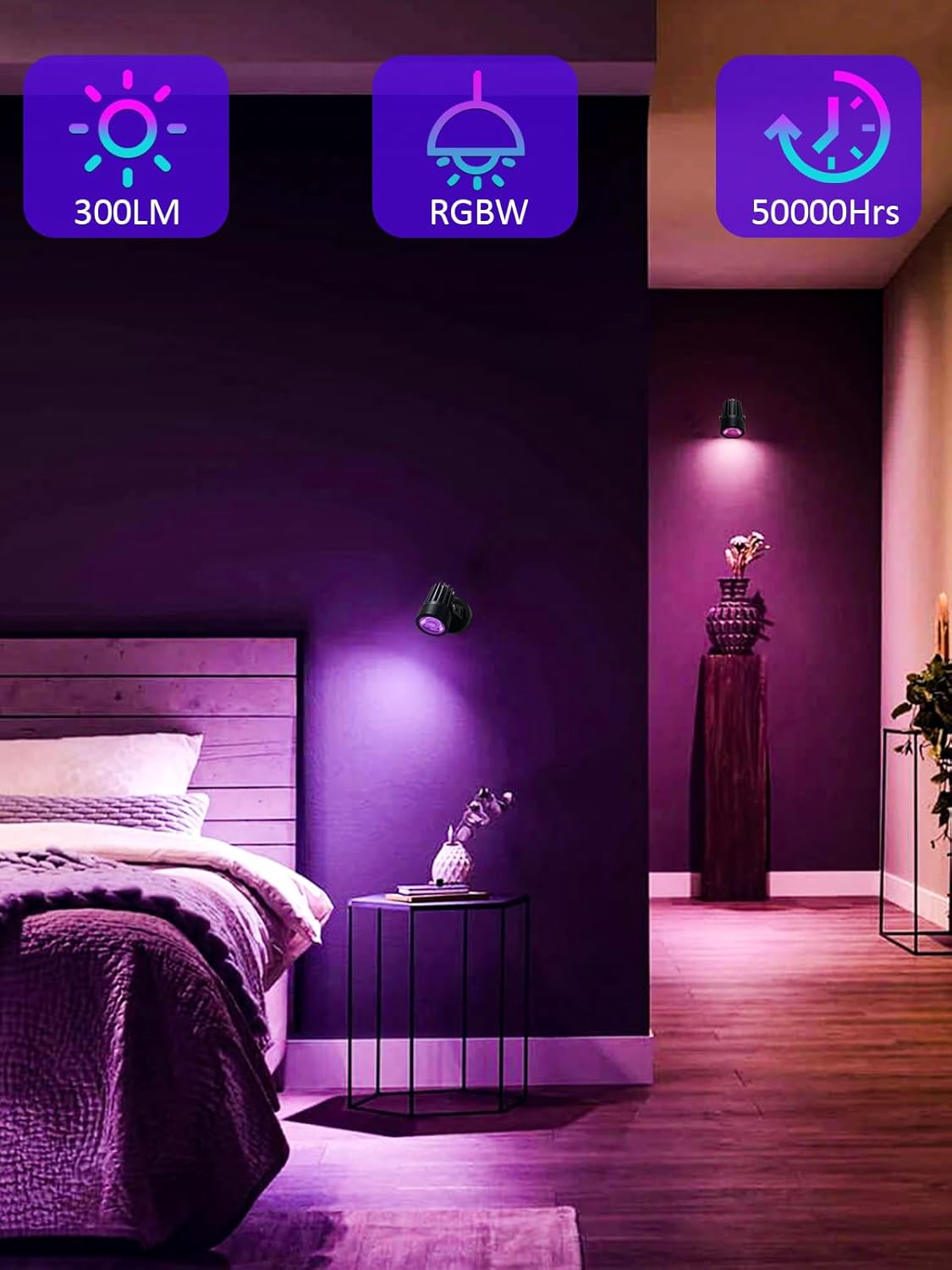 DOREIO Focos LED para interiores de 3 W, luces de iluminación RGB para interiores, lámpara de foco para plantas de 120 V, decoración de iluminación