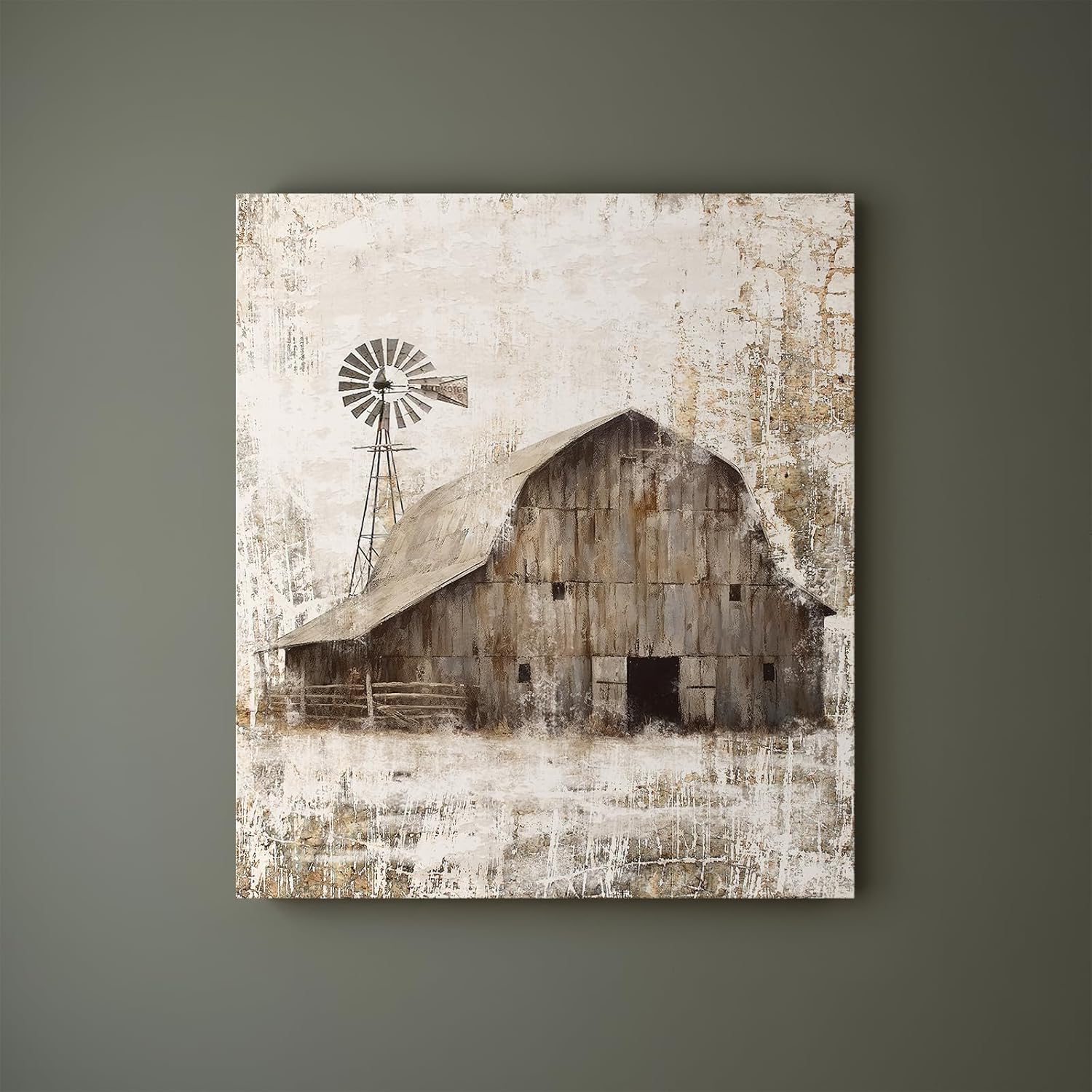 Luslya Lienzo decorativo rústico para pared, diseño de granero, molino de viento, pintura abstracta, decoración de pared, pósteres enmarcados para