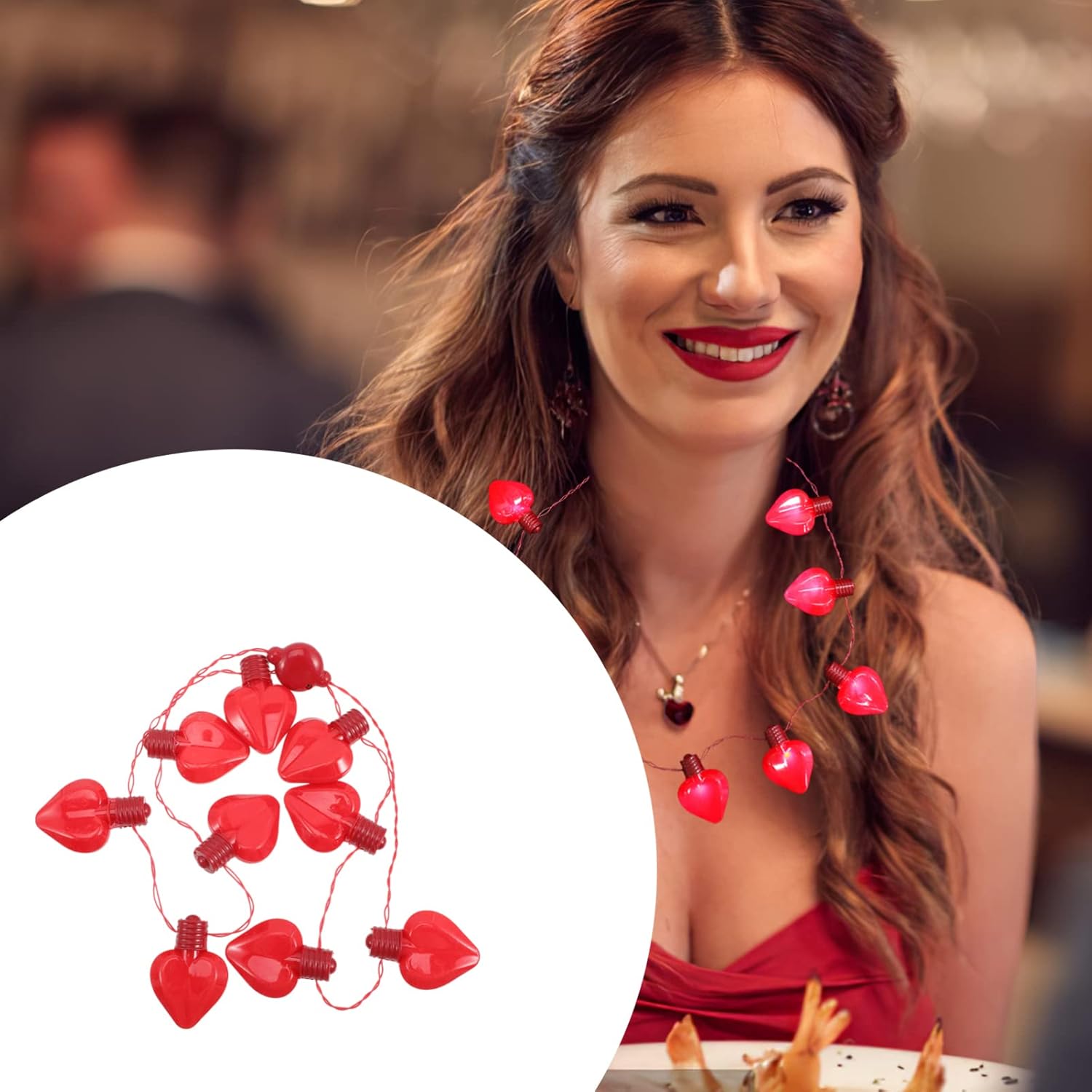 Abaodam Collar de corazón intermitente con luz LED en forma de corazón, collar de bombilla de corazón para el día de San Valentín para fiesta,