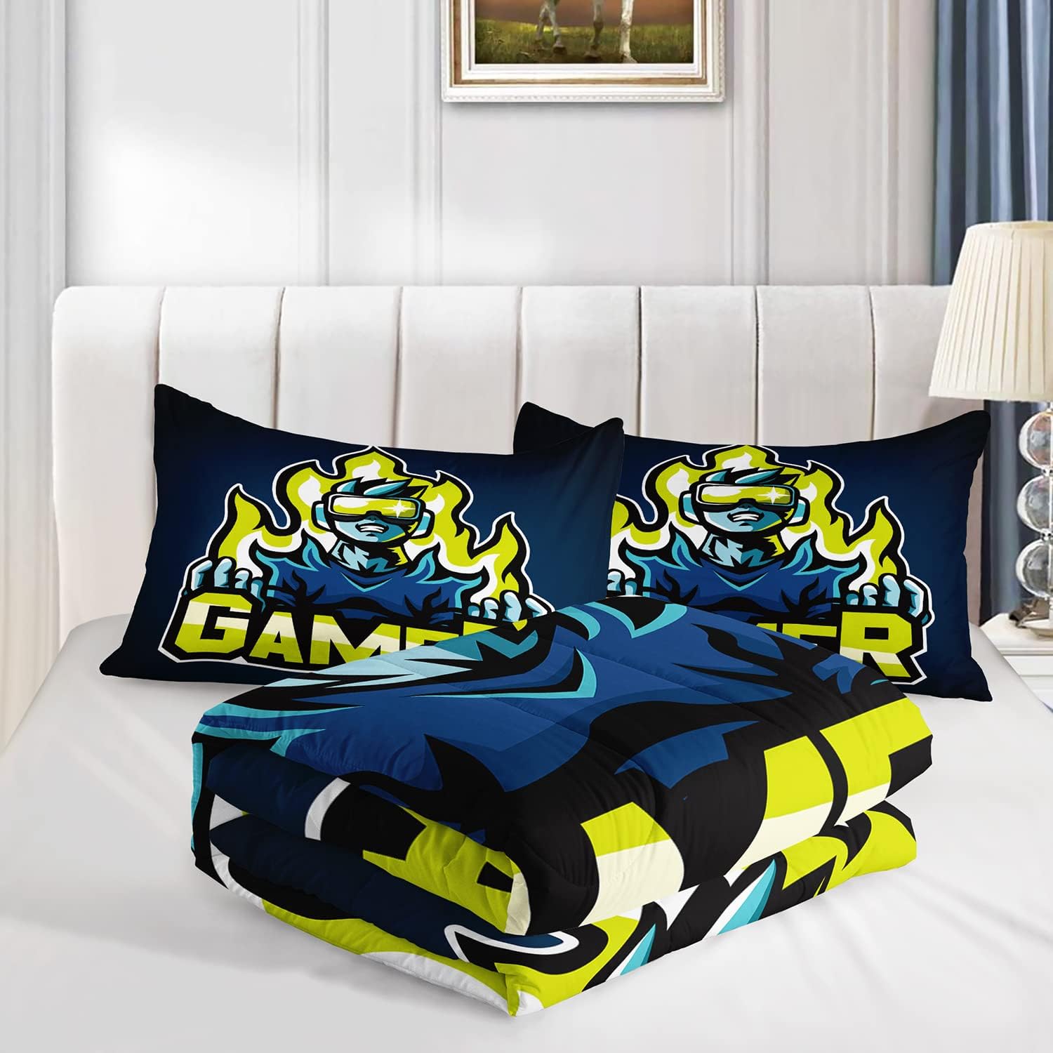 AILONEN Juego de edredón de videojuegos para adolescentes y niños, juego de ropa de cama individual de videojuegos, edredón de videojuegos, juego de