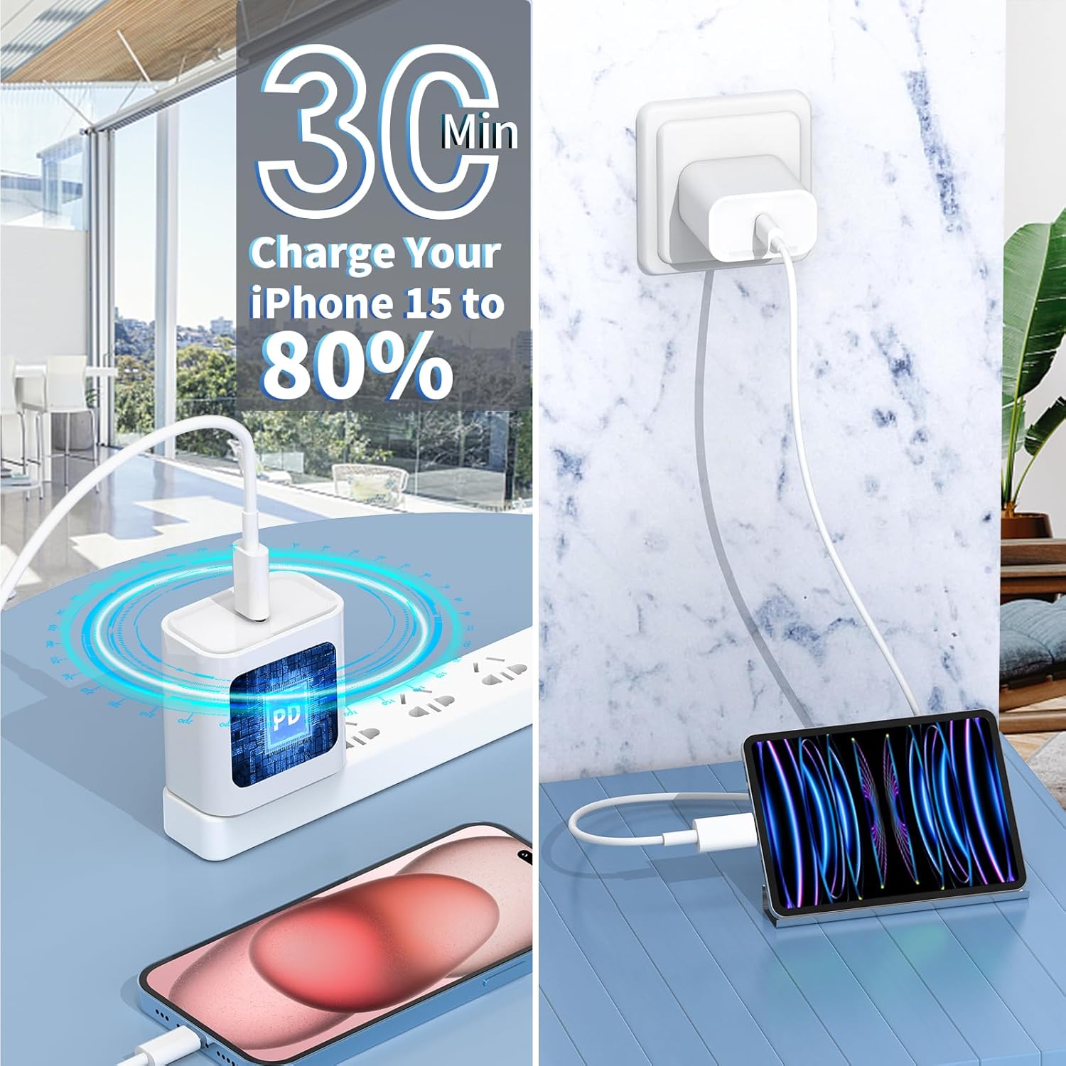 MFi CertifiediPhone 15 Charger Fast Charging, Redpark 3Pack 20W USB-C Power Type-C Wall Charger Adapter+6FT USB-C to USB-C Charge Cable for iPhone