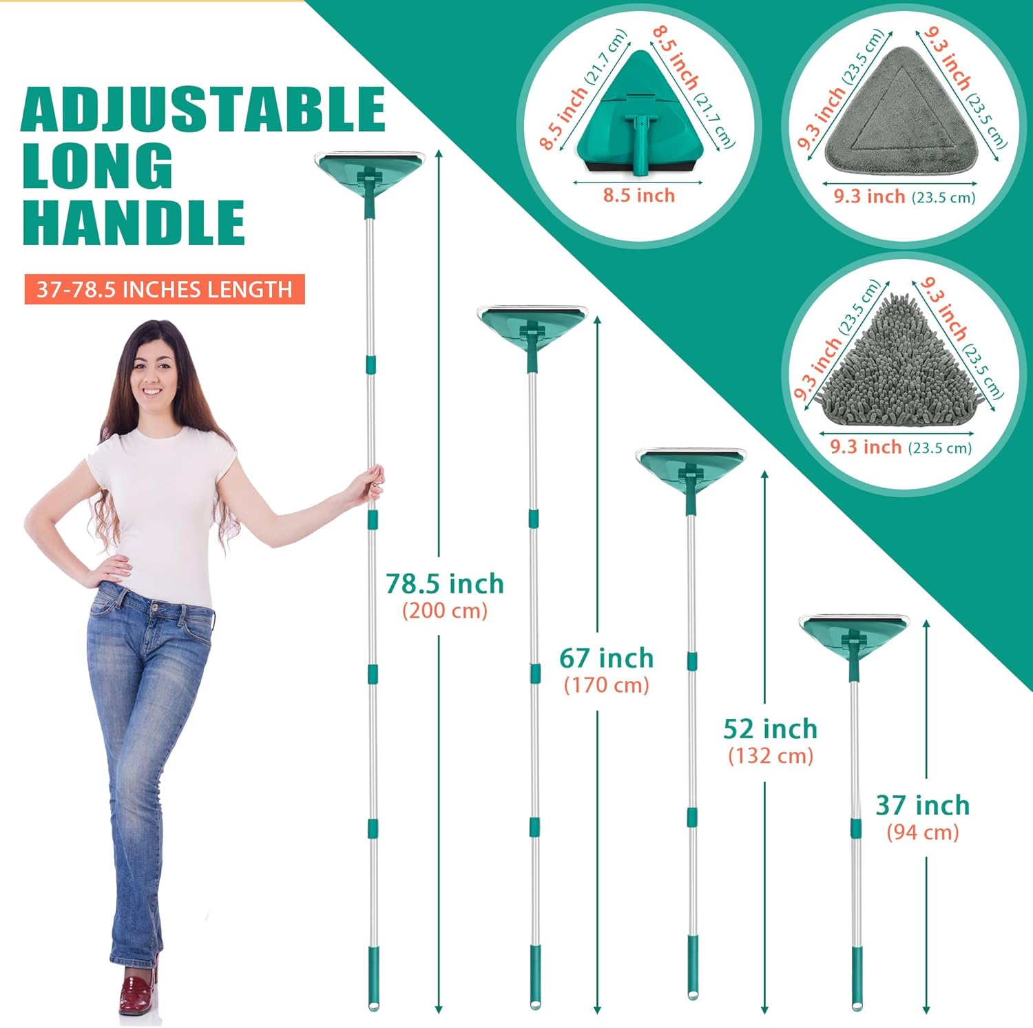 JEHONN Trapeador limpiador de pared con mango largo de 82 pulgadas, herramienta de limpieza de techo 3 en 1 con 6 almohadillas de microfibra de