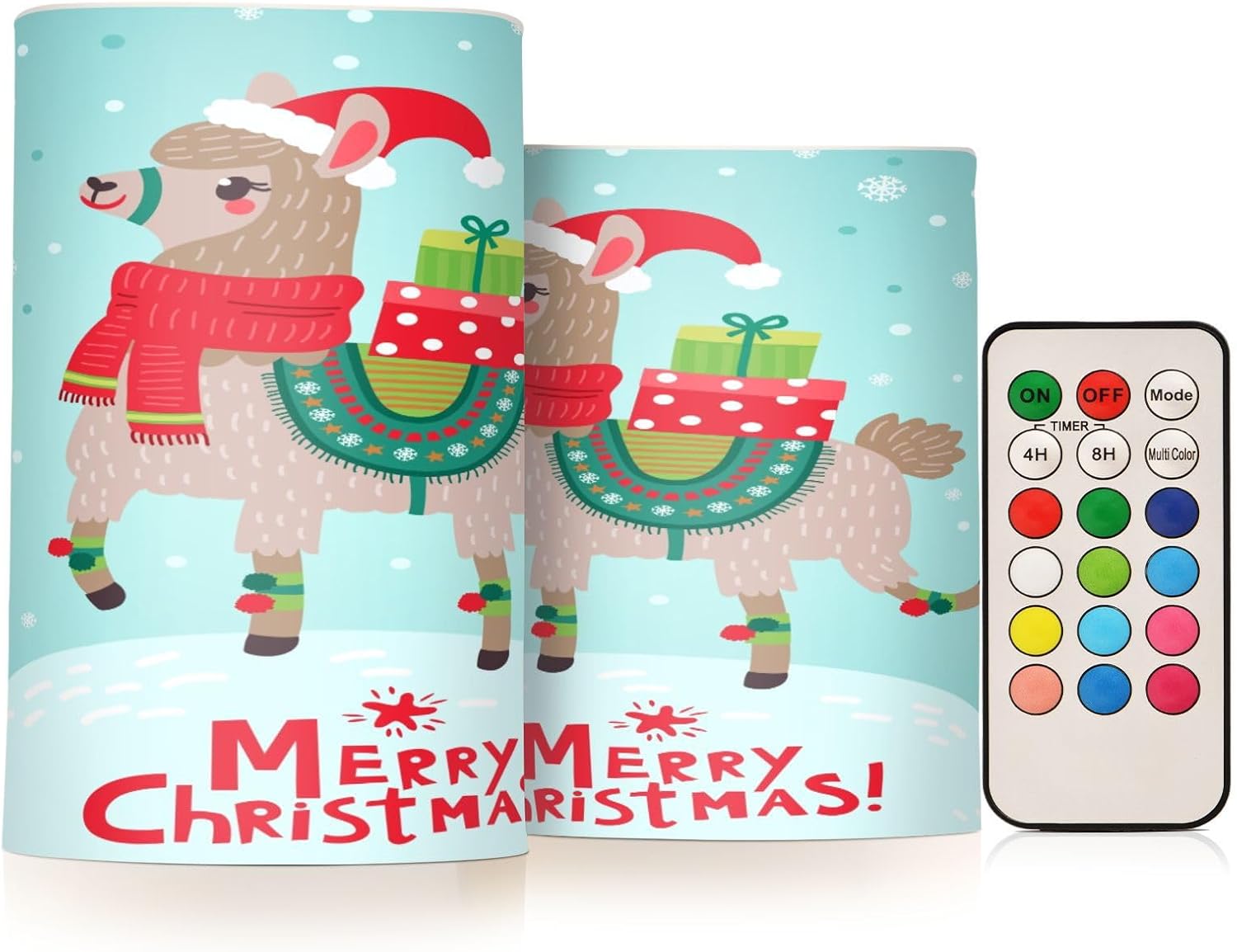 Merry Christmas Llama Gift Flameless Candles with Remote Timers Winter Snowflake Pillar Candles for Bedroom Bathroom Outdoor Party Garden Ambient