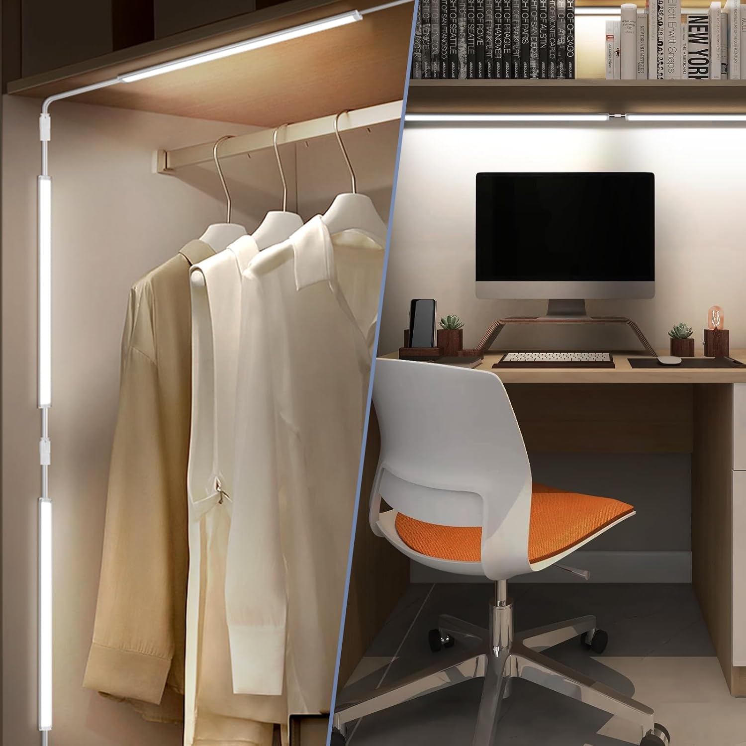 Luces para debajo del gabinete enchufables, 4 piezas ultra finas de 12 pulgadas, 144 luces LED regulables debajo de la encimera con función de