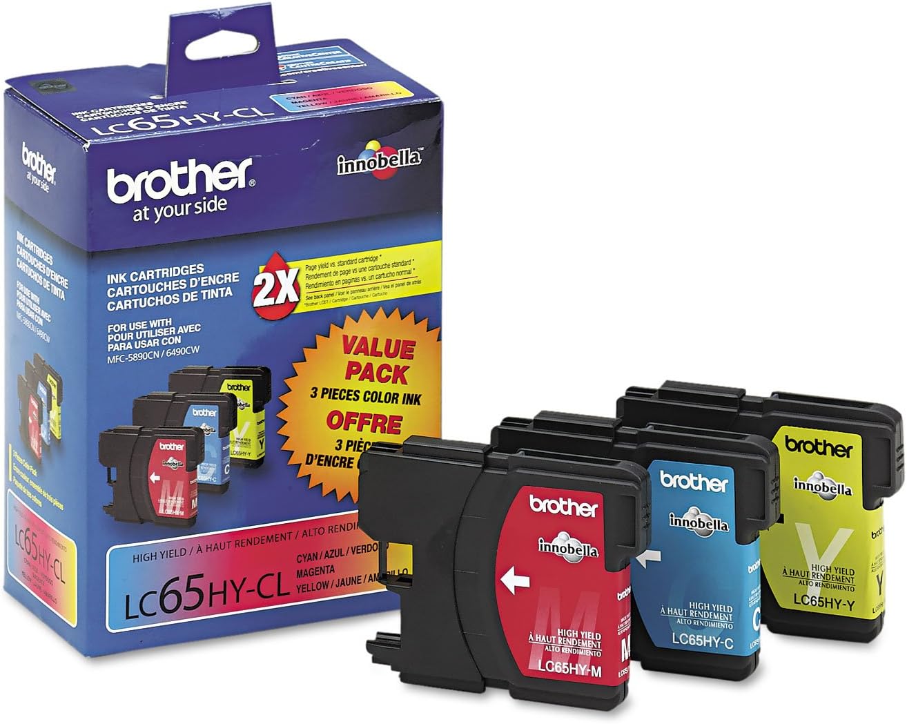 Brother LC653PKS LC65HY-CL – Cartucho de tinta de color – Paquete de 3 – CianMagentaAmarillo