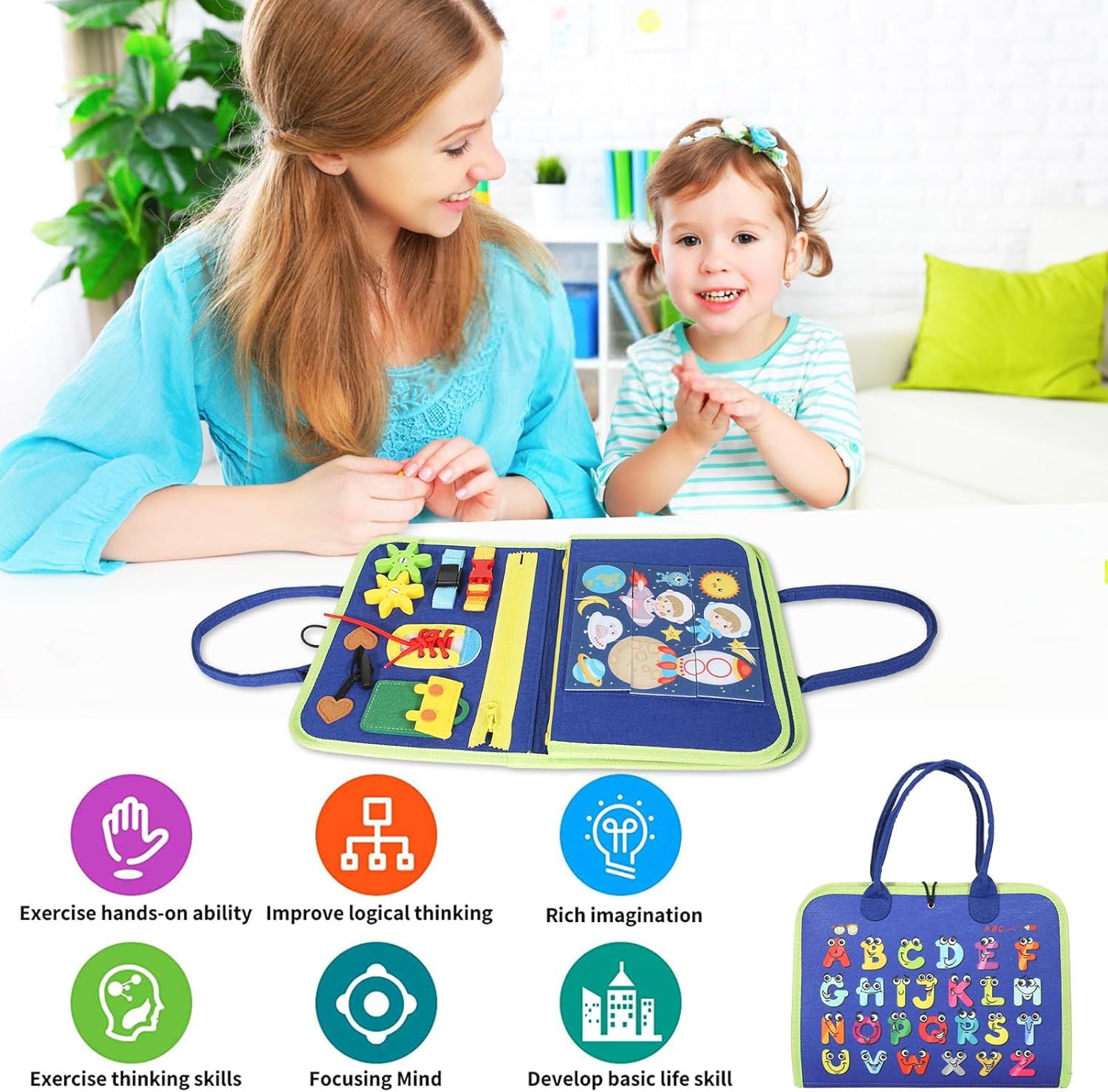 Tabla de actividades para niños pequeños de 1, 2, 3, 4 años, juguetes Montessori para niñas de 1 año, juguete sensorial de viaje para aprender