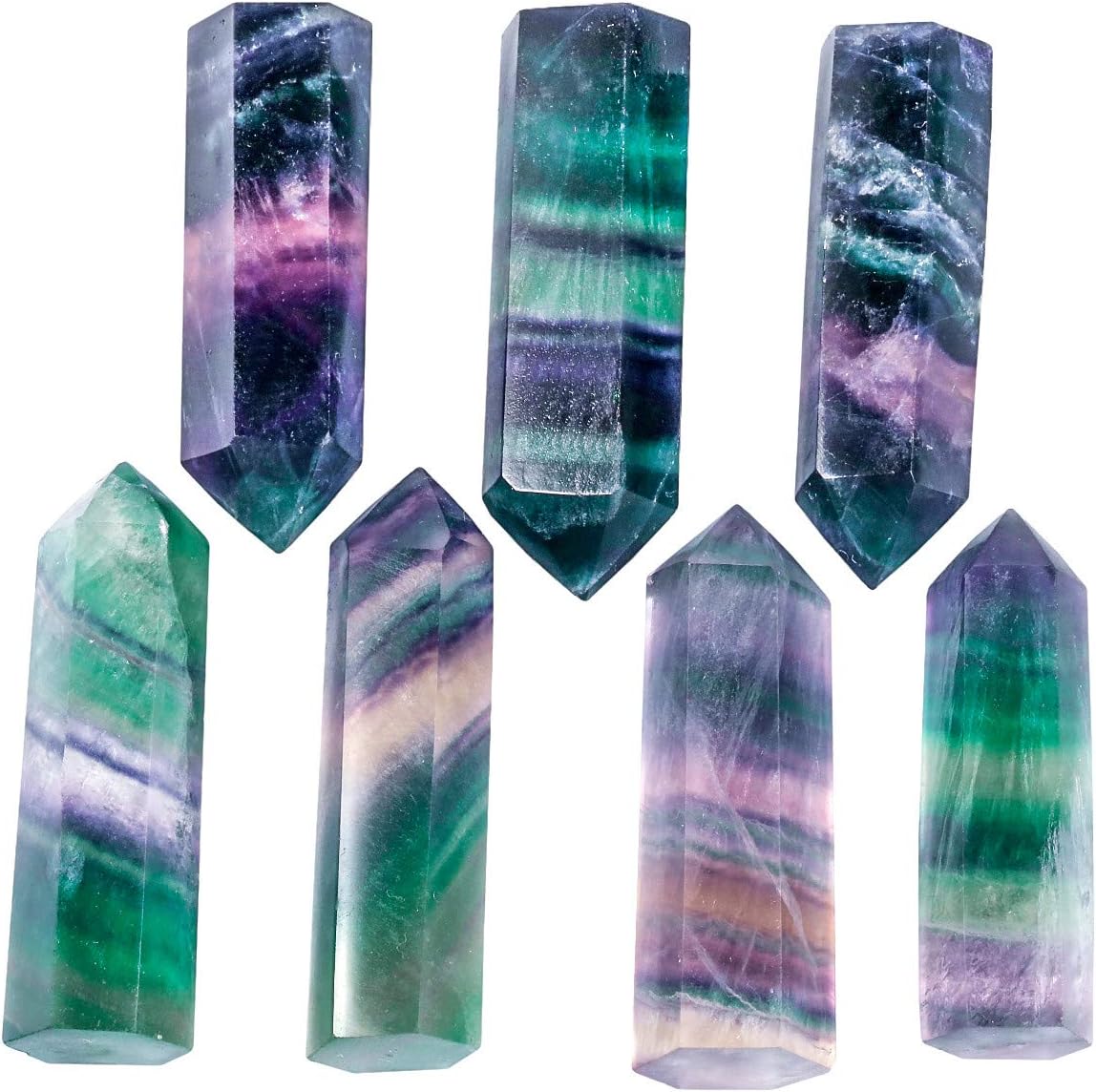 mookaitedecor 4 varitas de cristal curativo de un solo punto de 2 pulgadas, amatista, cuarzo roca, cuarzo rosa, fluorita arco iris, 6 piedras de