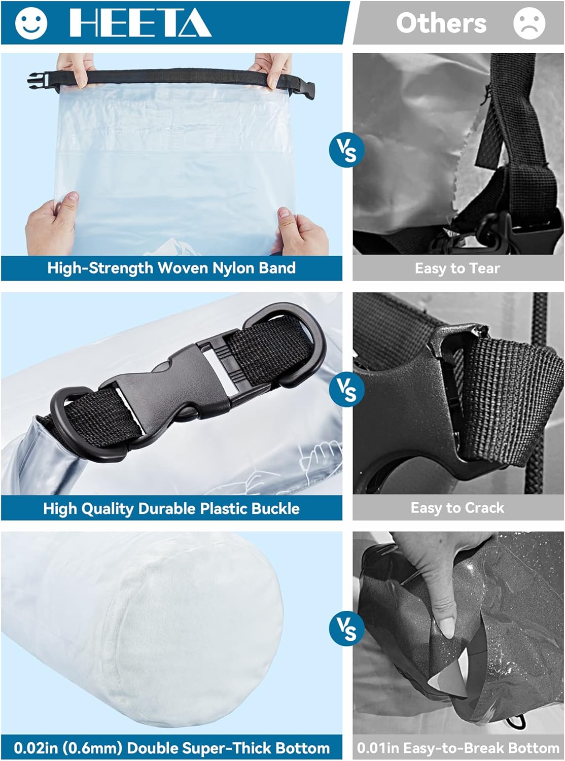 HEETA – Bolsa seca de 5L10L20L30L40L, parte superior enrollable, maleta ligera con funda para teléfono, ideal para natación, navegación, canotaje,