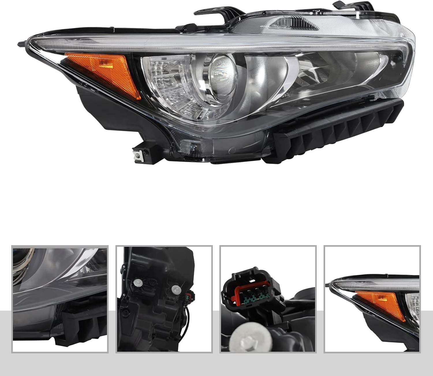 CNCEST Proyector LED DRL Faro Faro de repuesto Lado derecho – Ajuste directo  Carcasa negra Lente transparente – Para Infiniti Q50 2014-2017 – Lado