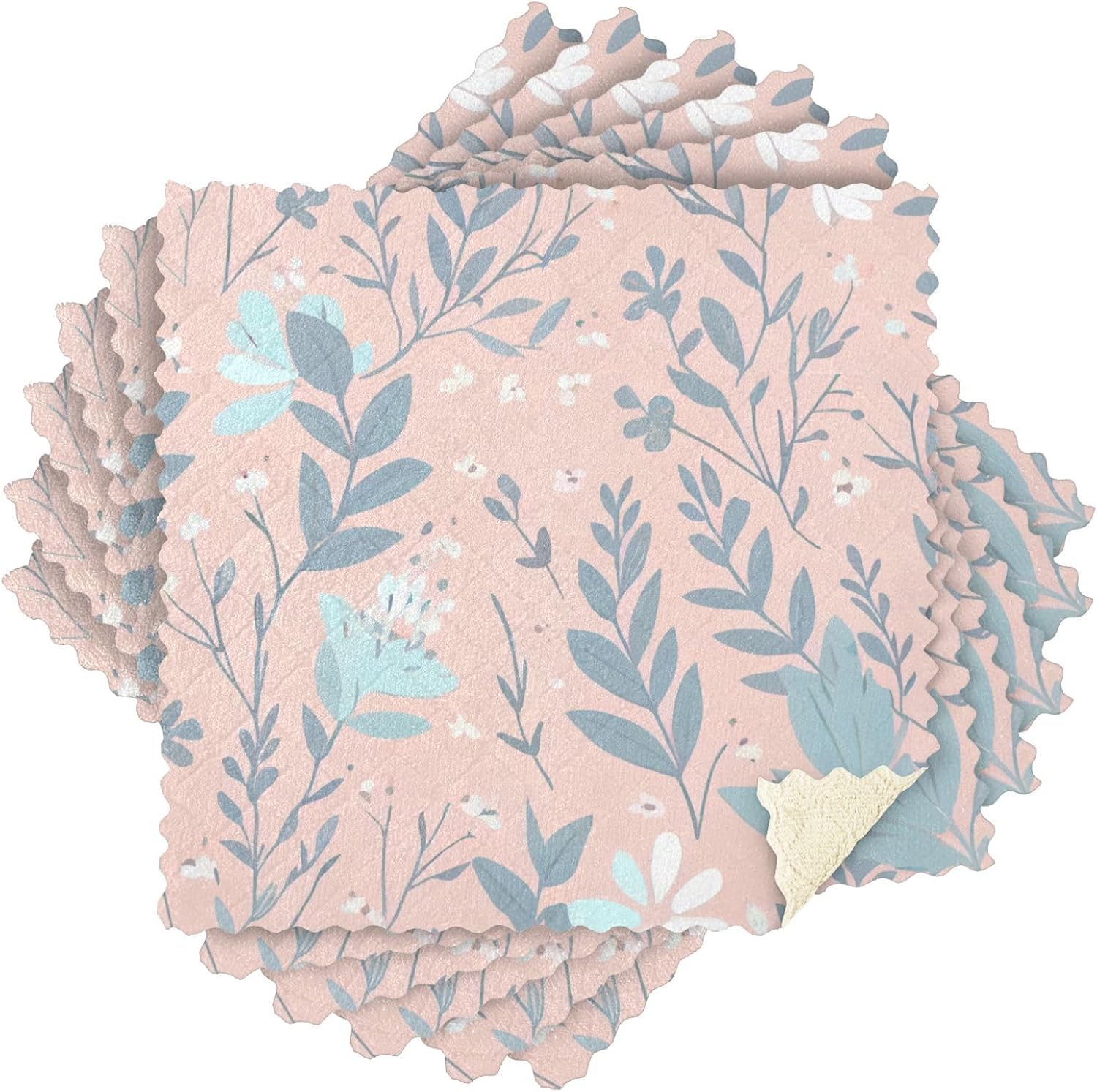 Pink Blue Floral Floral Pattern Microfiber Kitchen Towels Washcloth Turkish Tea Towels Absorbent Dish Towels and Dish Cloths Decorative Kitchen Hand