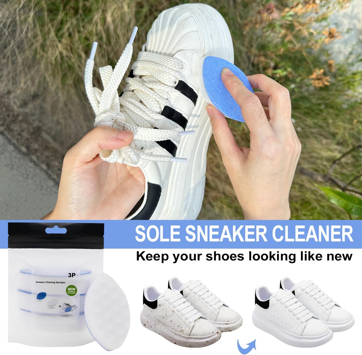 Limpiador instantáneo de suela y zapatillas, esponja elipse de doble cara premium perfecta para la limpieza de zapatos