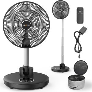 Ventilador de pie oscilante, ventilador portátil plegable de 12 pulgadas con batería recargable de 12000 mAh, ventilador de pedestal ajustable en Ventilador de pie oscilante, ventilador portátil plegable de 12 pulgadas con batería recargable de 12000 mAh, ventilador de pedestal ajustable en