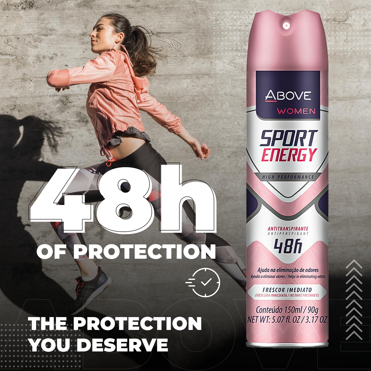 ABOVE Sport Energy – Juego de desodorante antitranspirante 48 horas para mujer, fragancia floral, spray seco que protege contra el sudor y el olor