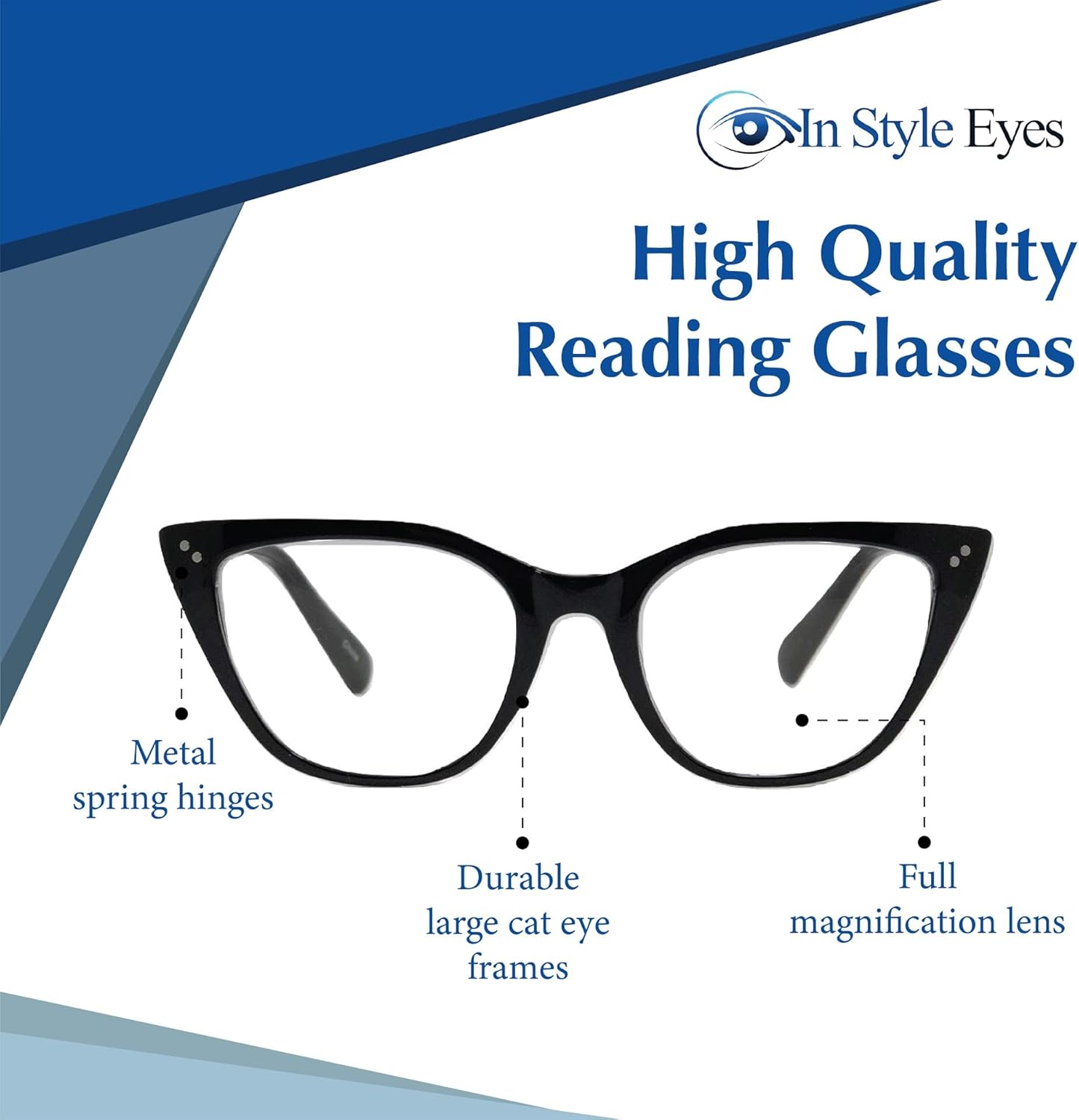 Elegantes lentes de lectura, montura completa, montura completa, marco clásico de ojo de gato grande, sin receta, lente de aumento completo,