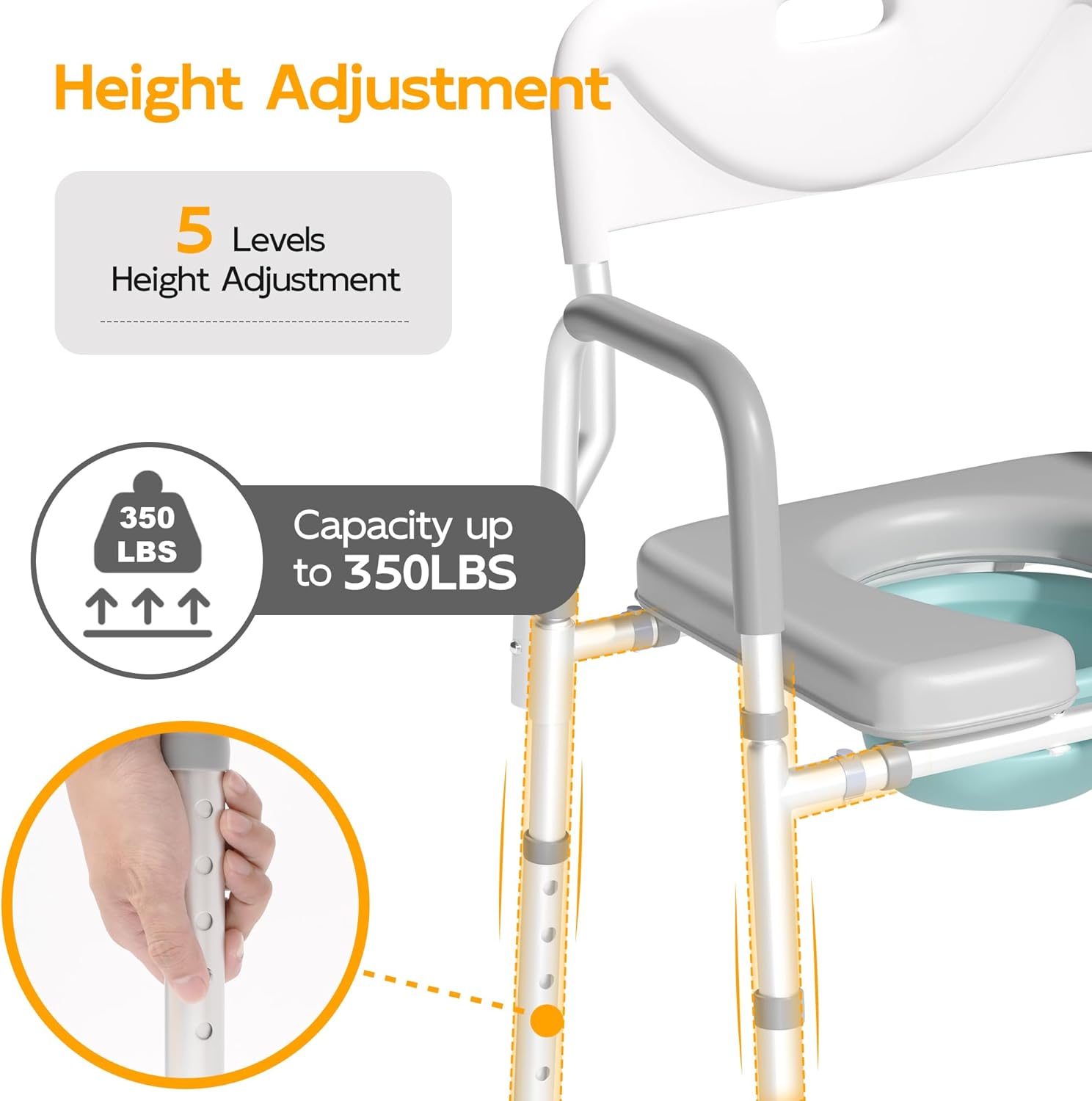 Xilingol Raised Toilet Seat with Handles and Back,350lb Bedside Commode Chair with Arms, 4-in-1 Adjustable and Portable Bathroom Chair for Adults,