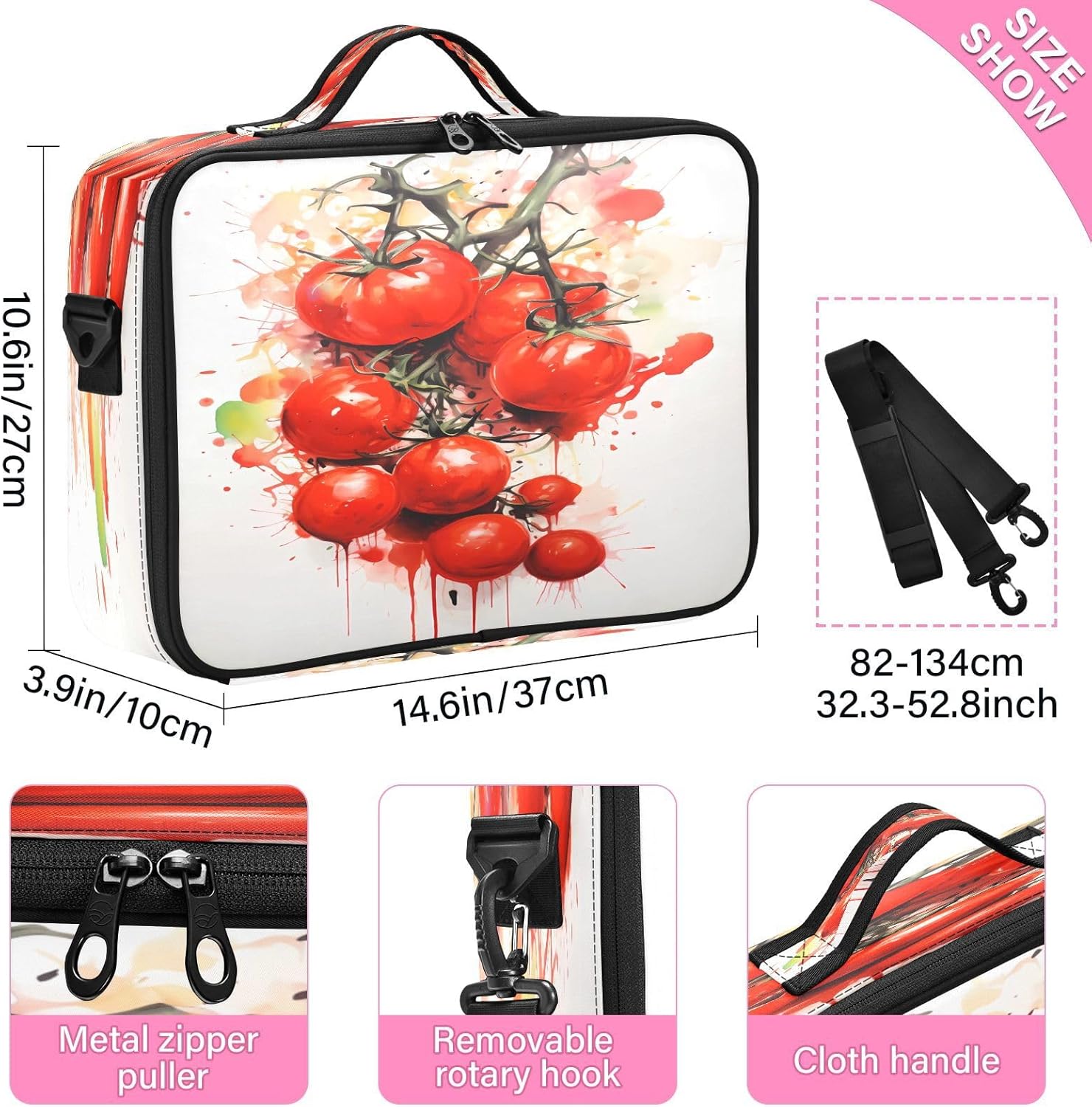 Tomatoes Red Fruit large capacity cosmetic bag make up travel bag toiletry bag women portable travel makeup cosmetiqueras para viaje for women girl