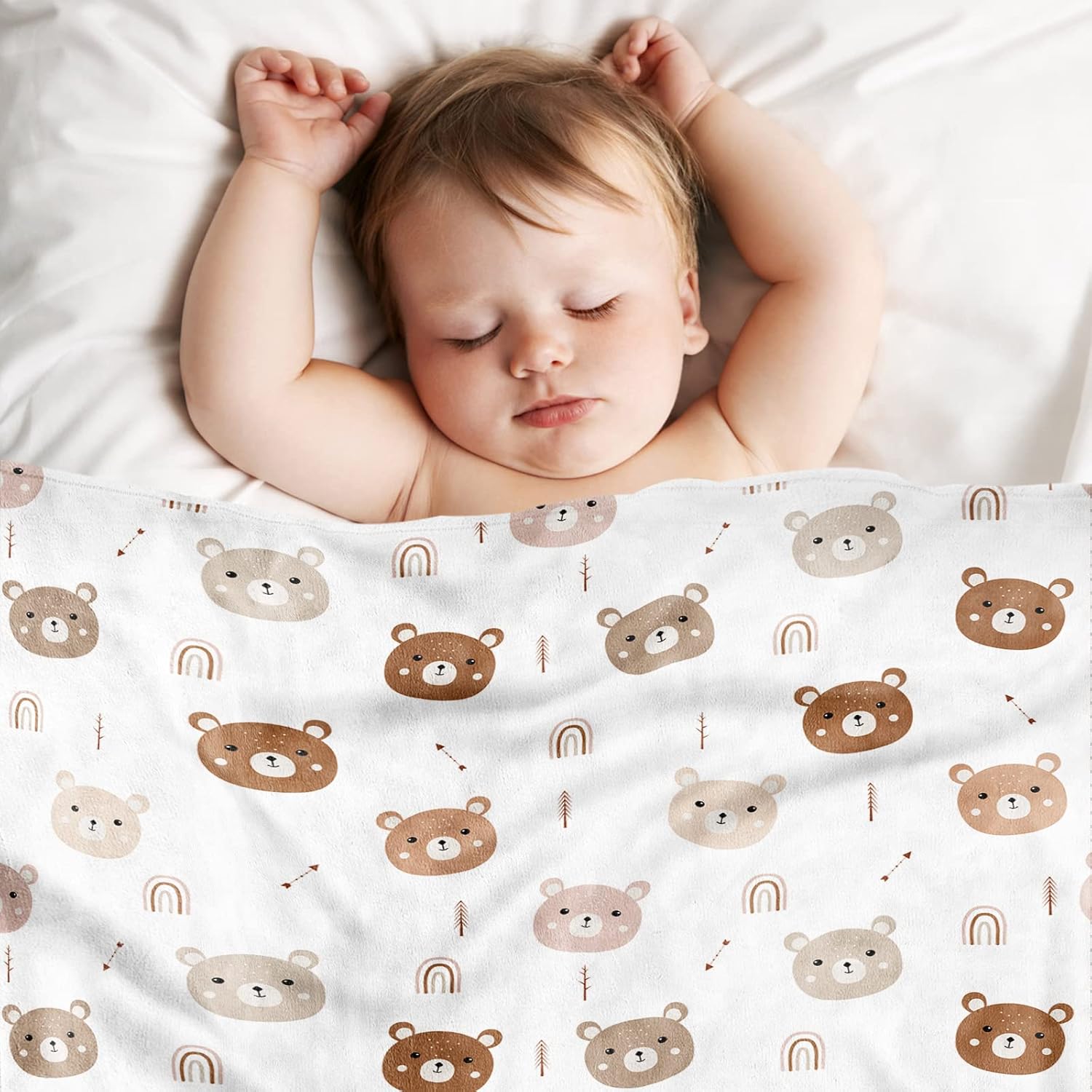 Manta de bebé para niños y niñas, encantadora manta de recepción de oso, manta de oso de forro polar súper suave para niños y niñas, manta de oso