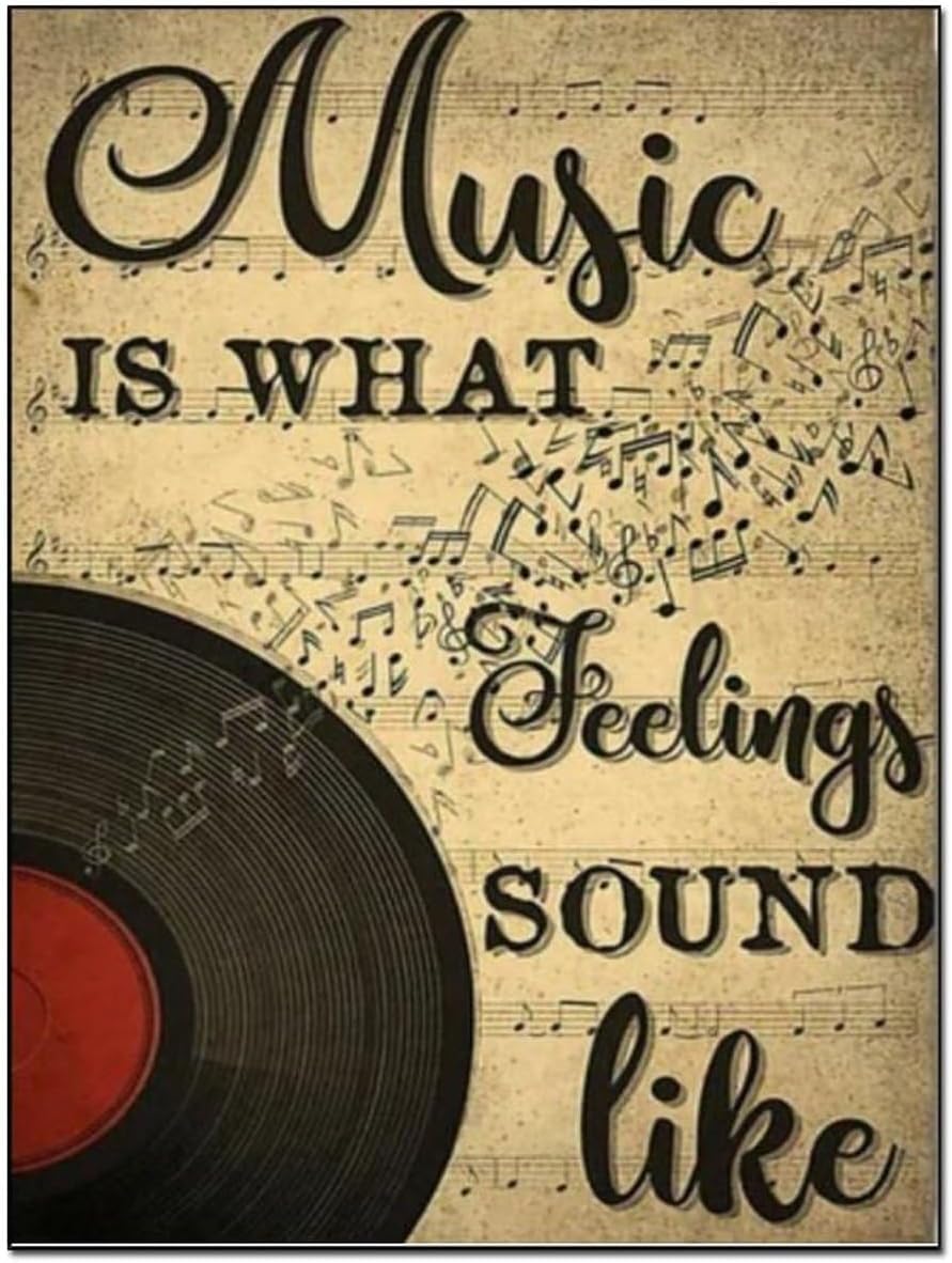 ESyem Póster musical Music Is What Feelings Sound Like Retro Cafe Wall Art Póster de arte de pared y arte de pared, póster artístico y arte de