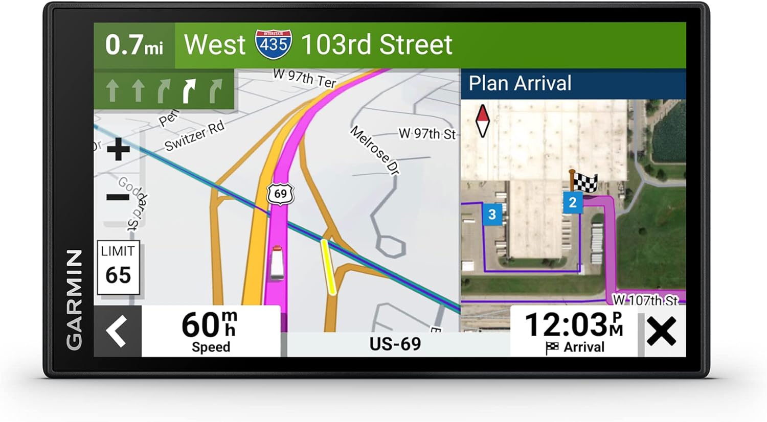 Garmin dzl OTR610, navegador GPS grande y fácil de leer para camiones de 6 pulgadas, enrutamiento personalizado para camiones, imágenes satelitales