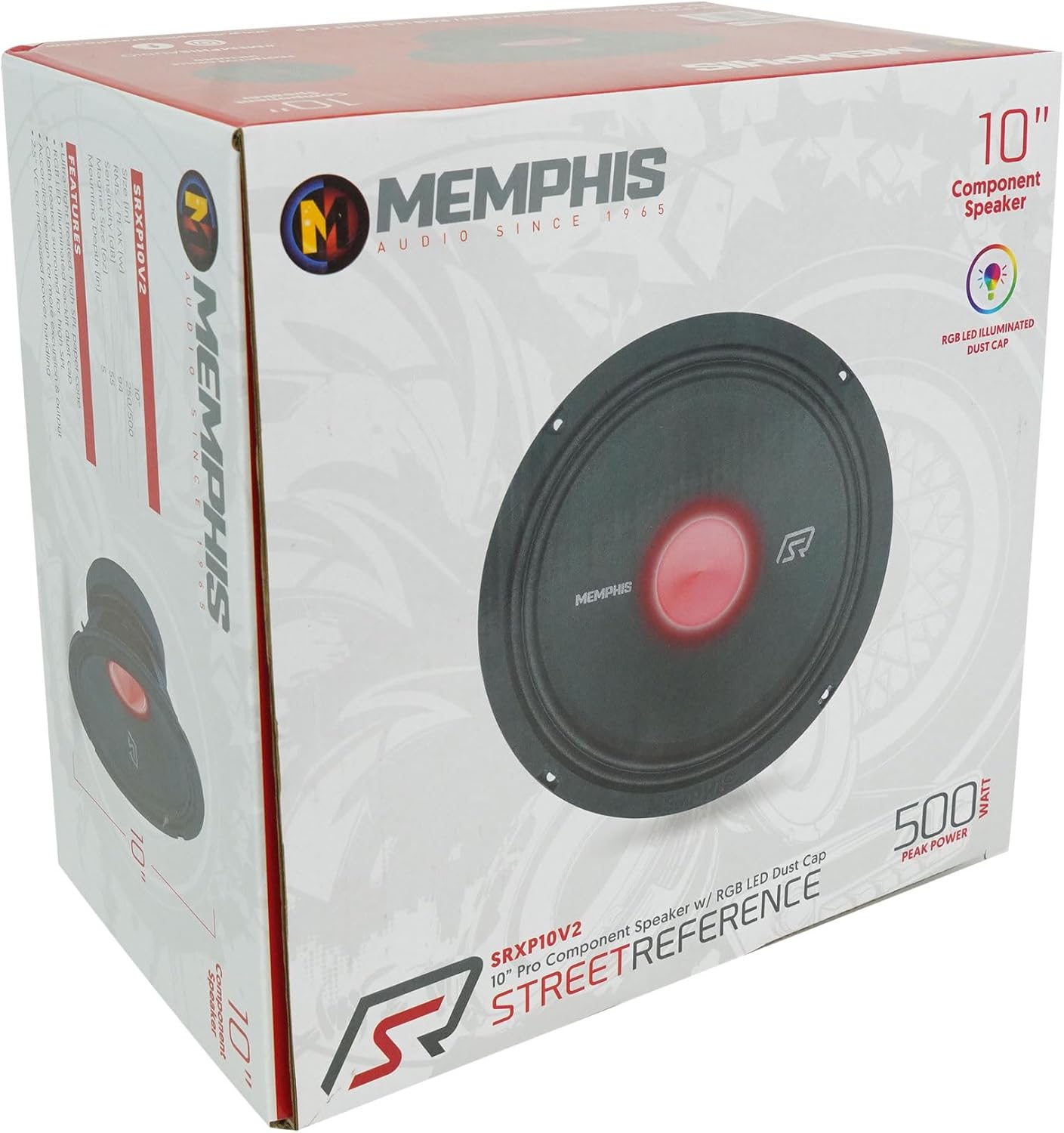 Memphis Audio SRXP10V2 SRX Pro 10″ 500w 4 ohmios Altavoz de coche de rango medio con LED Midbass