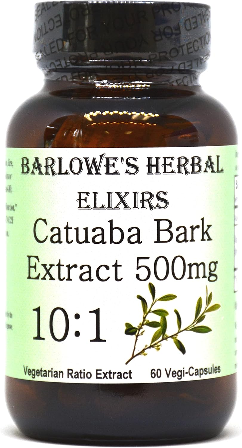 Barlowe’s Herbal Elixirs Extracto de Catuaba 101 – 60 500mg VegiCaps – Sin estearato, botella de vidrio!