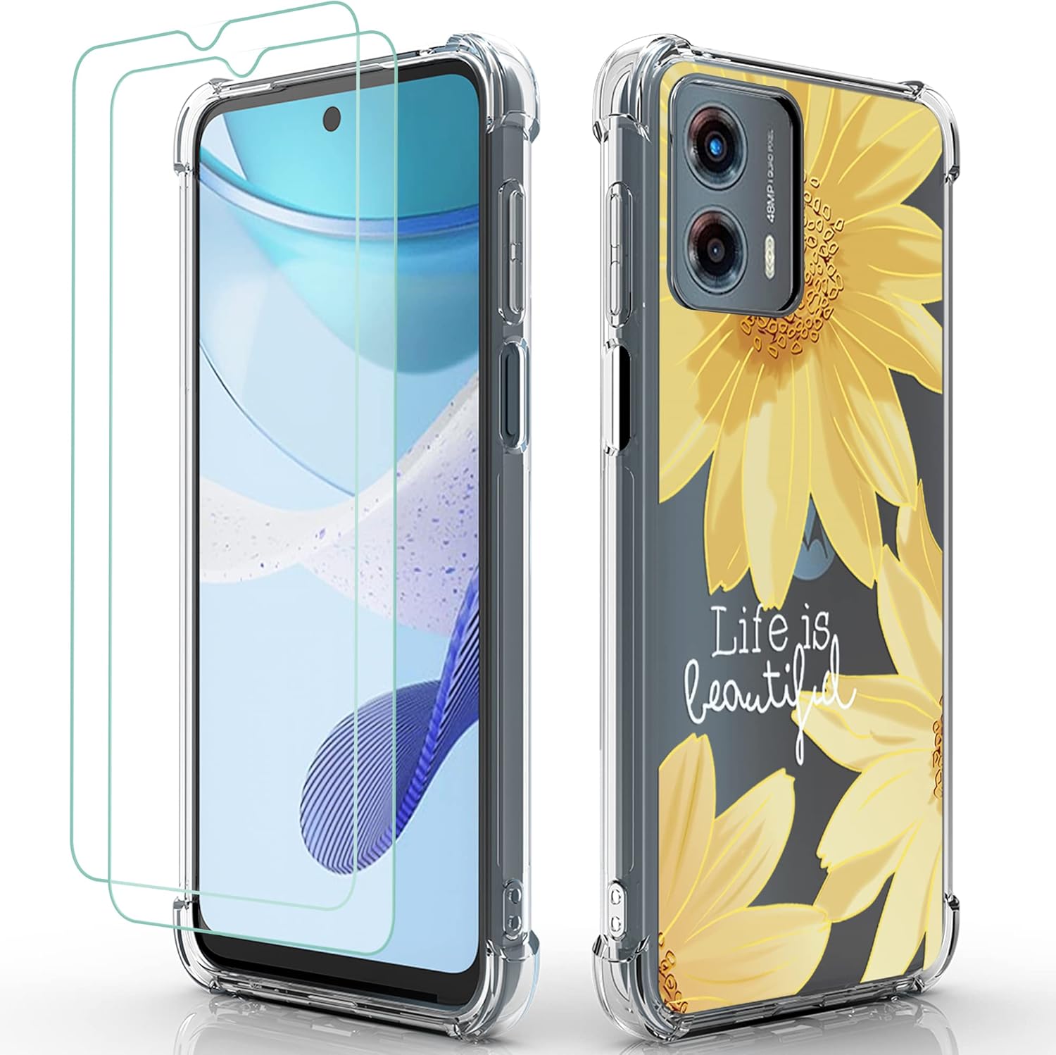 Osophter Funda para Moto G 5G 2023, Motorola G 5G 2023 para mujeres y niñas, diseño floral con protector de pantalla, absorción de golpes, funda de