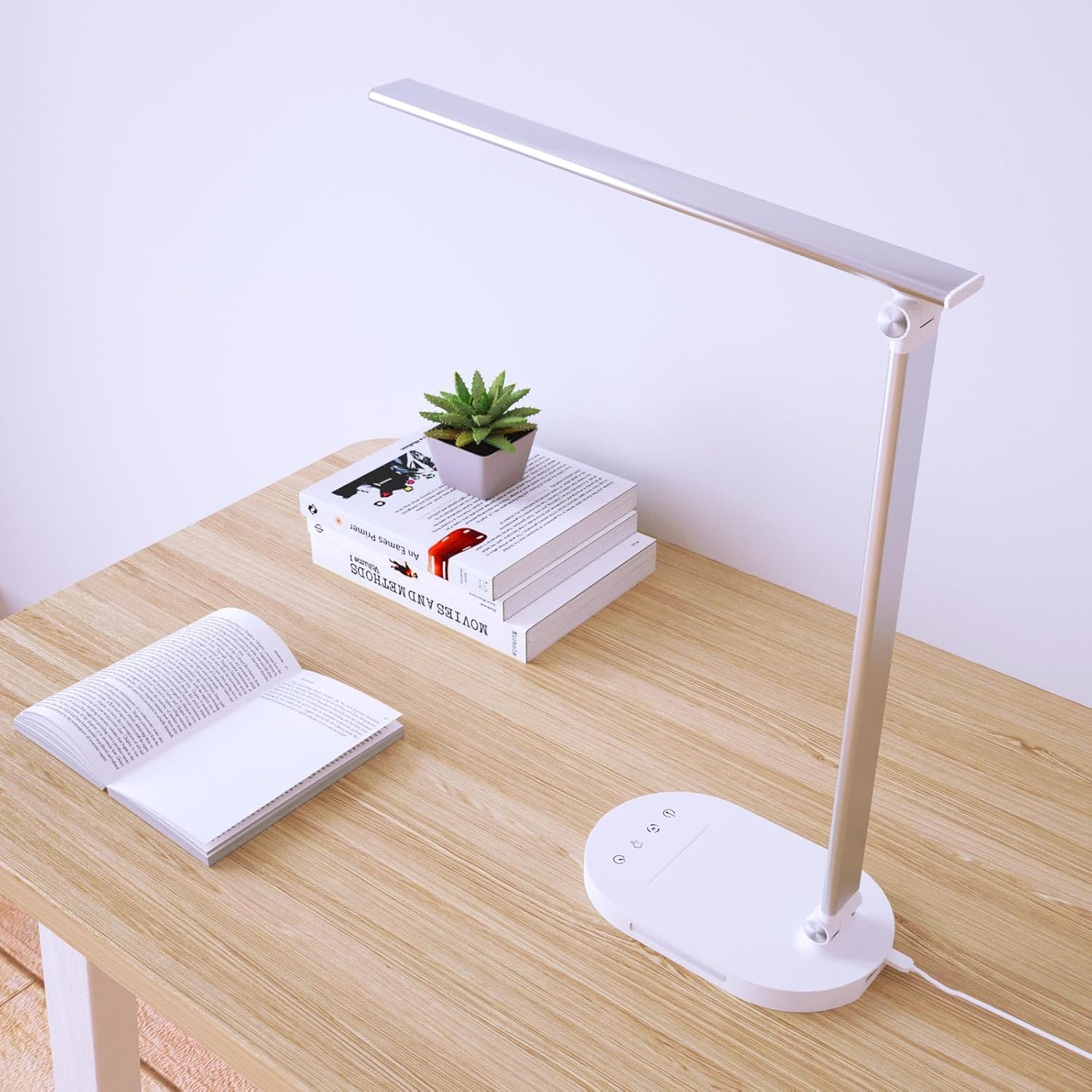 Lámpara de escritorio, luz de lectura, lámpara de mesa con puerto de carga USB, luz nocturna, temporizador de 60 minutos, 6 W, 5 modos, lámpara de