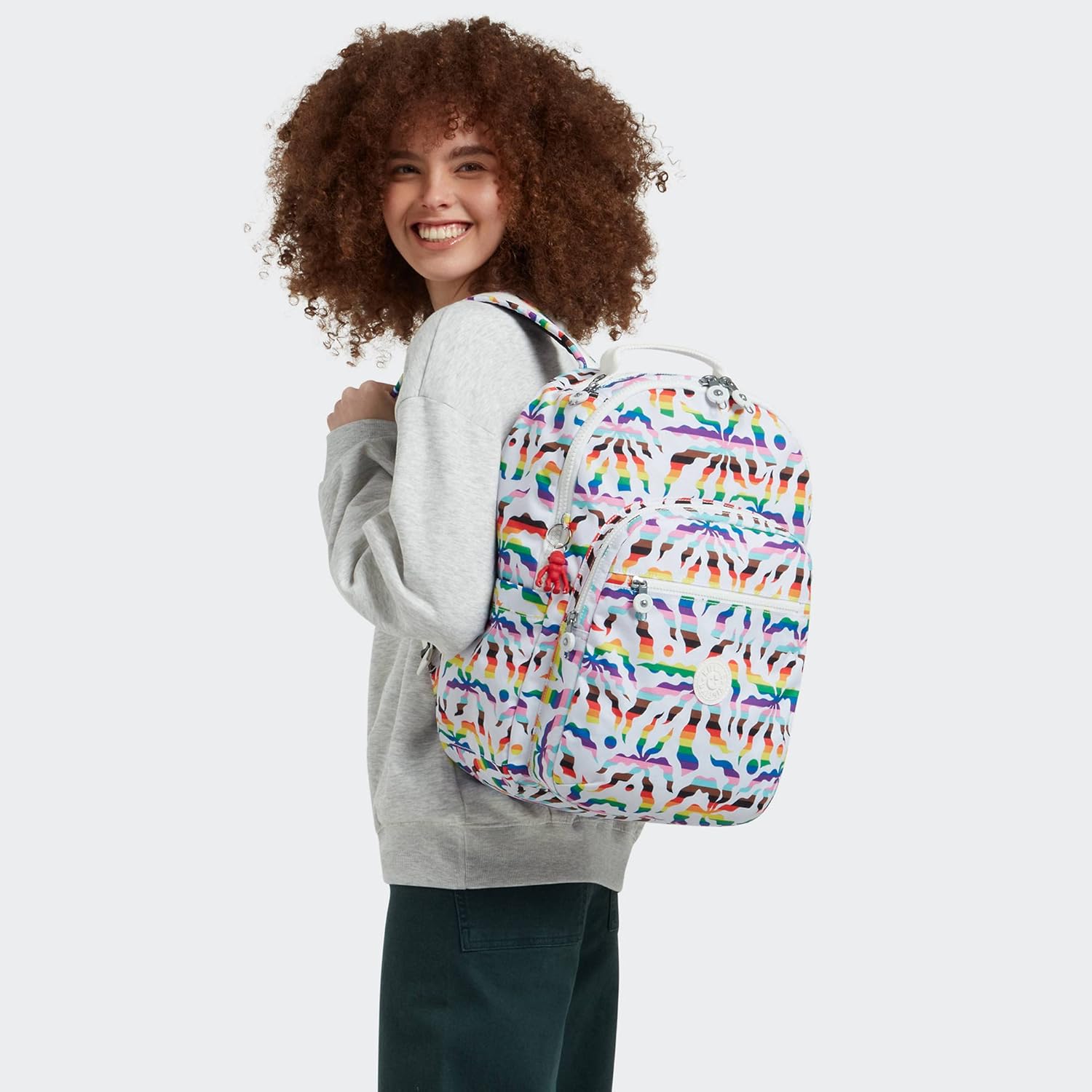 Kipling Mochila Seoul, Palma de arco iris., Seoul – Mochila para laptop de 15 pulgadas, duradera, espaciosa con correas acolchadas para el hombro,